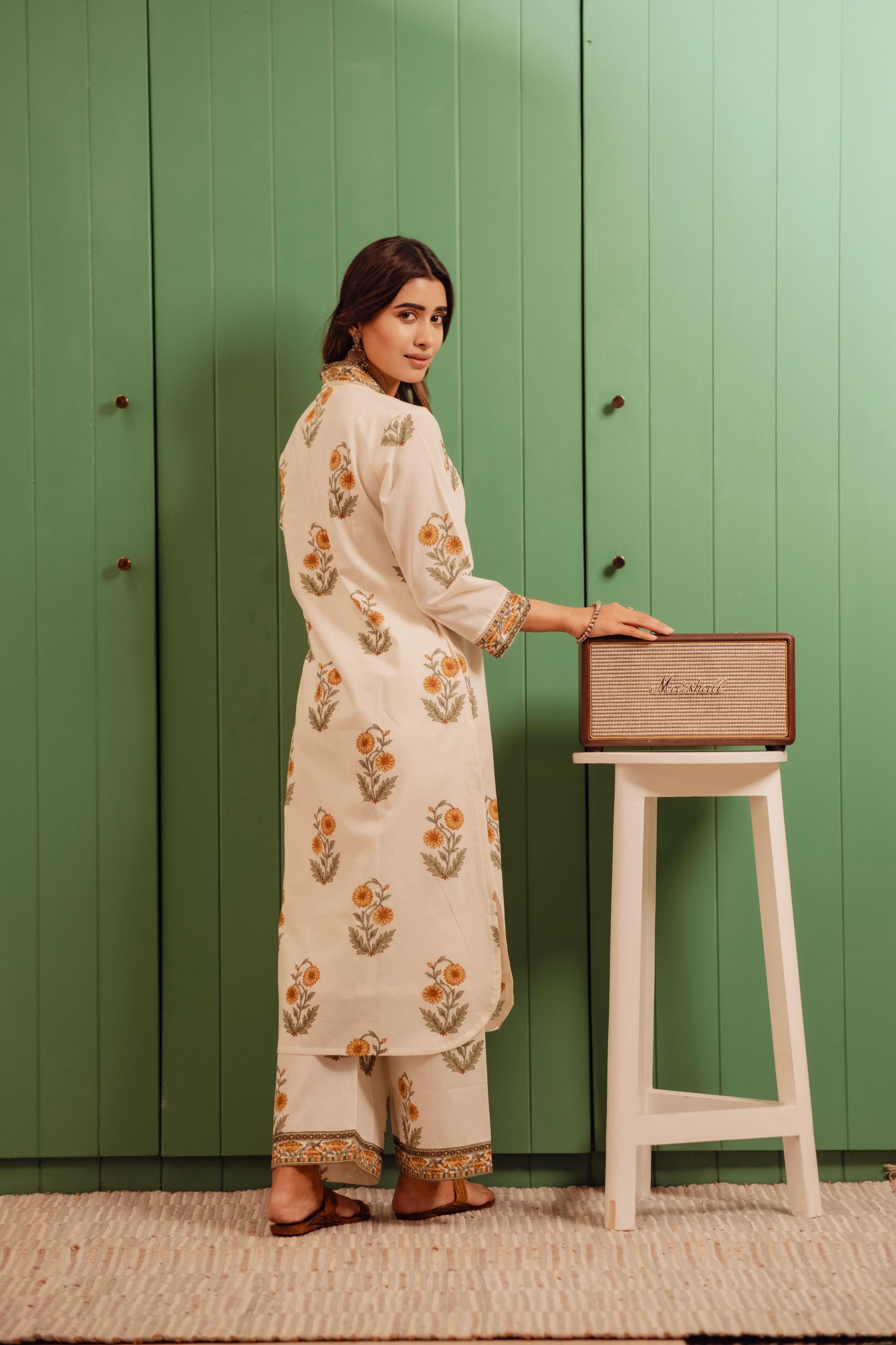 Marigold Whispers Cotton Kurta/Co-ord Set | HER-504