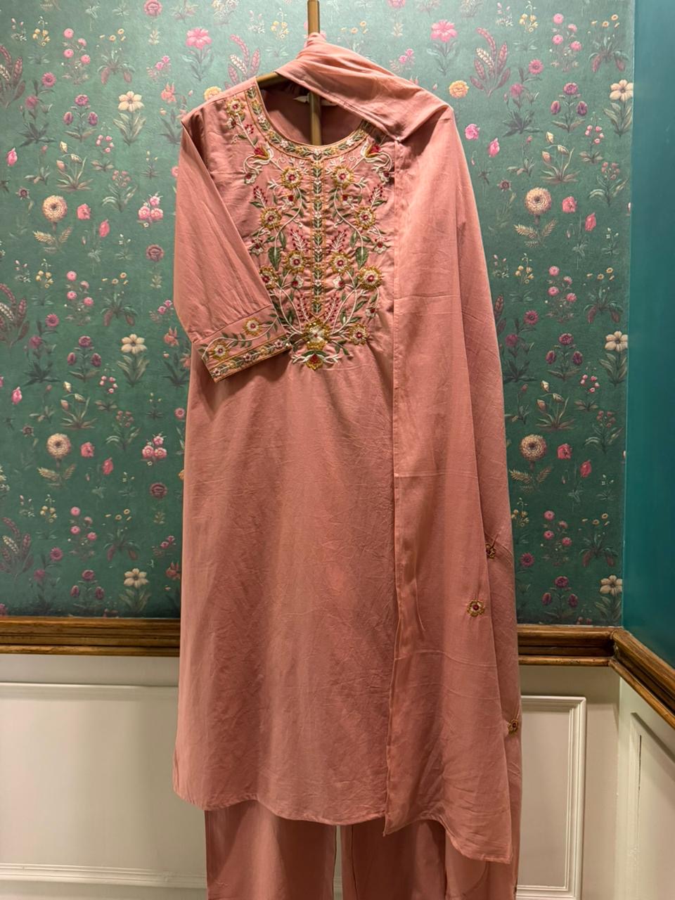 Blush Pink Embroidered Cotton Suit Set | HER-707