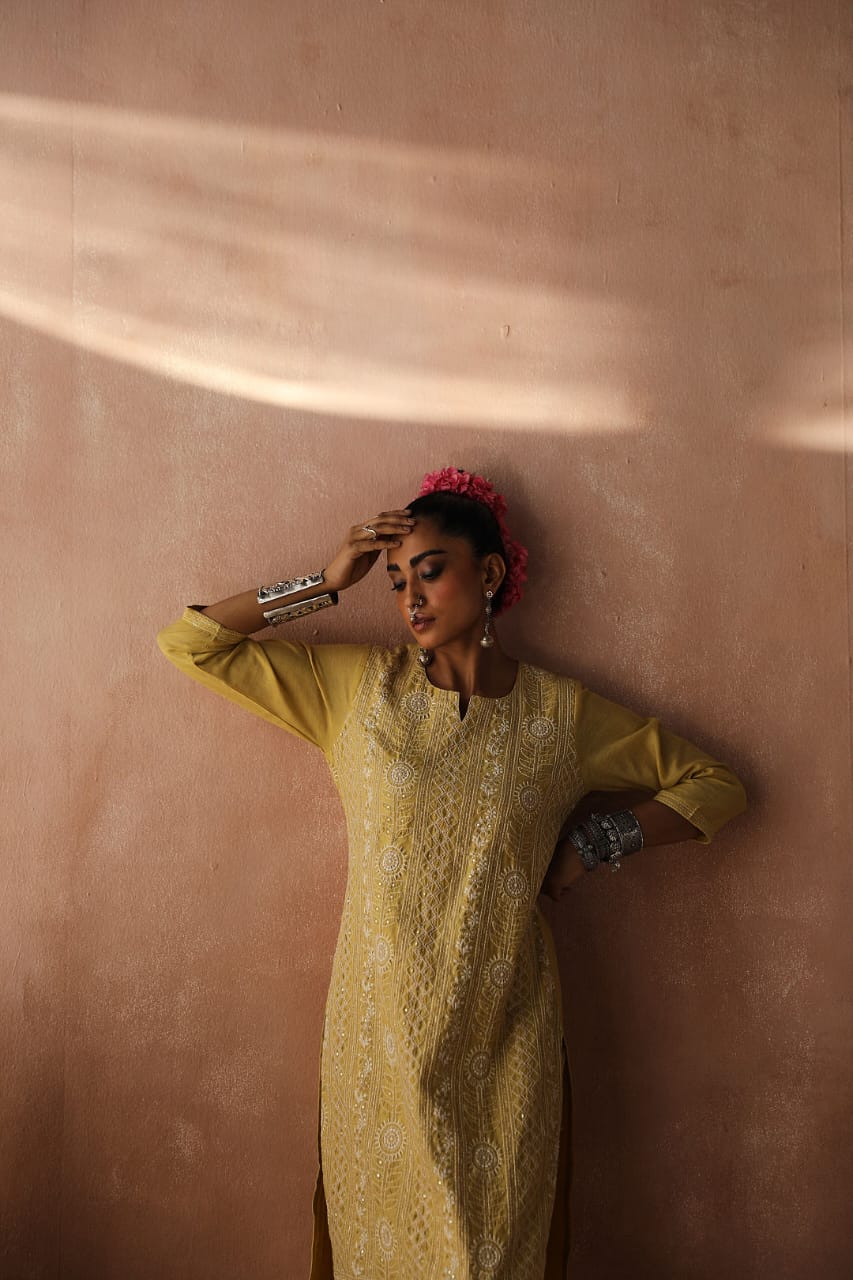 Yellow Chikankari Kurta/Co-ord Set | HER-258