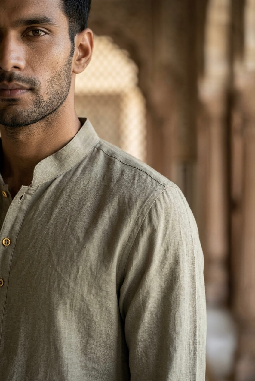 Men’s Pure Linen Kurta Pajama Set – Sage Green