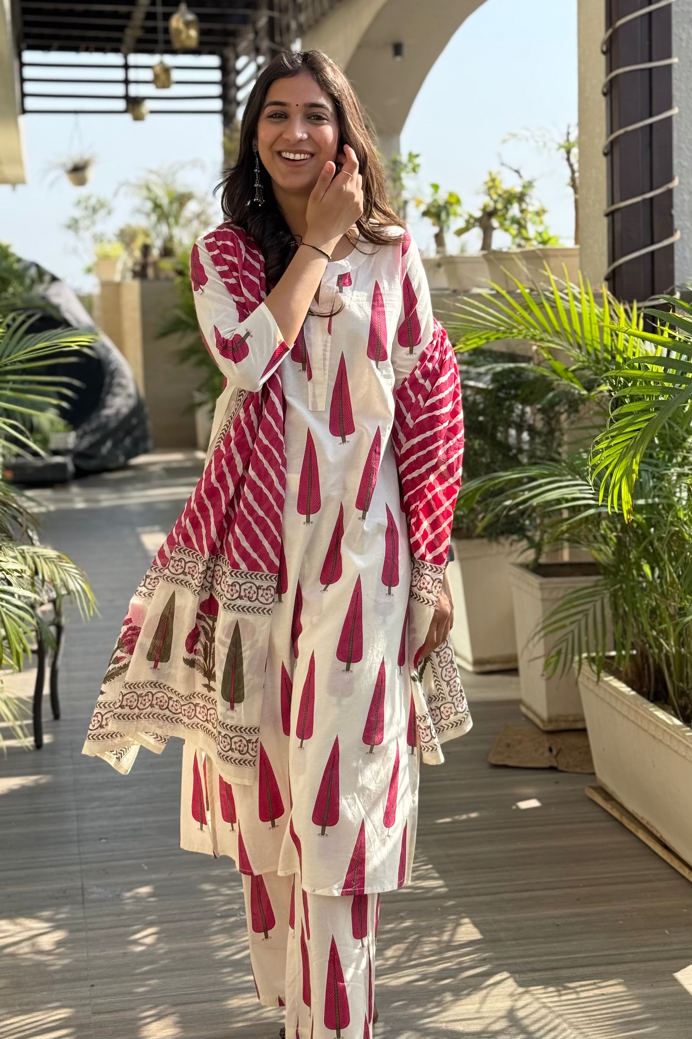 Gulnaar Pink Cotton Suit Set, Leheriya Dupatta | HER-711