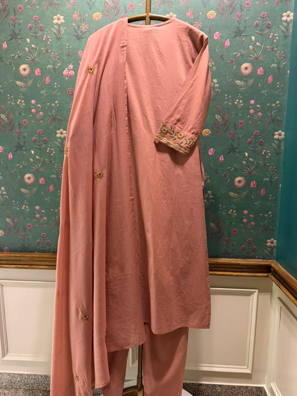 Blush Pink Embroidered Cotton Suit Set | HER-707