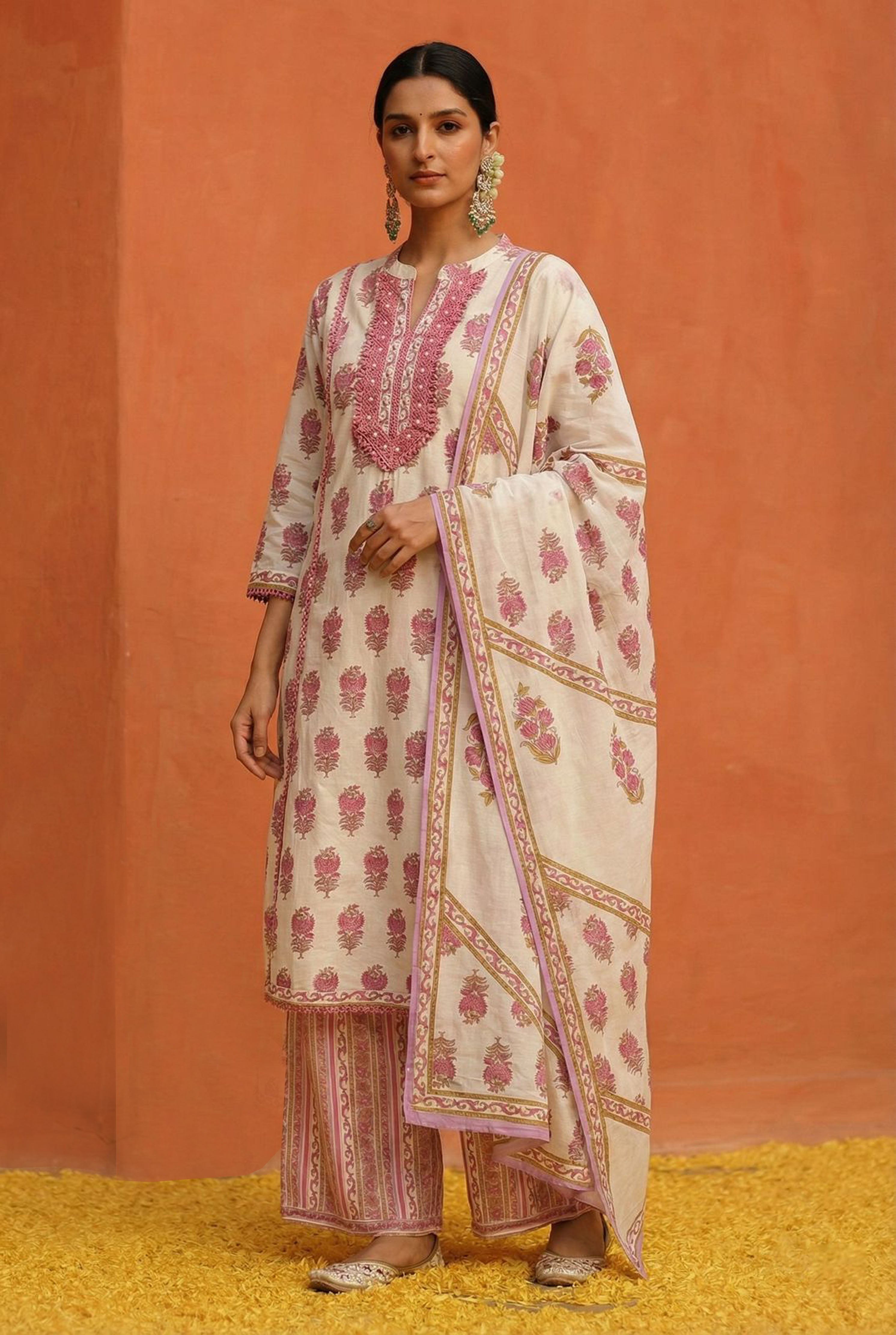 Pink Straight fit Cotton Suit Set