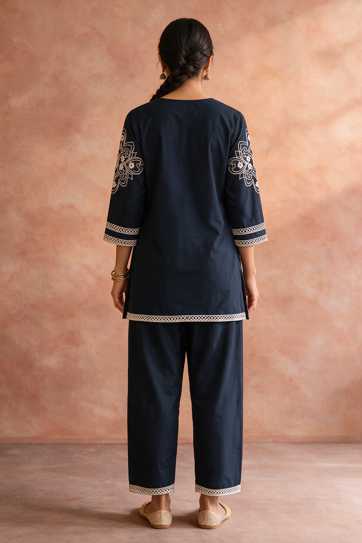 Black Floral Embroidered Kurta Set
