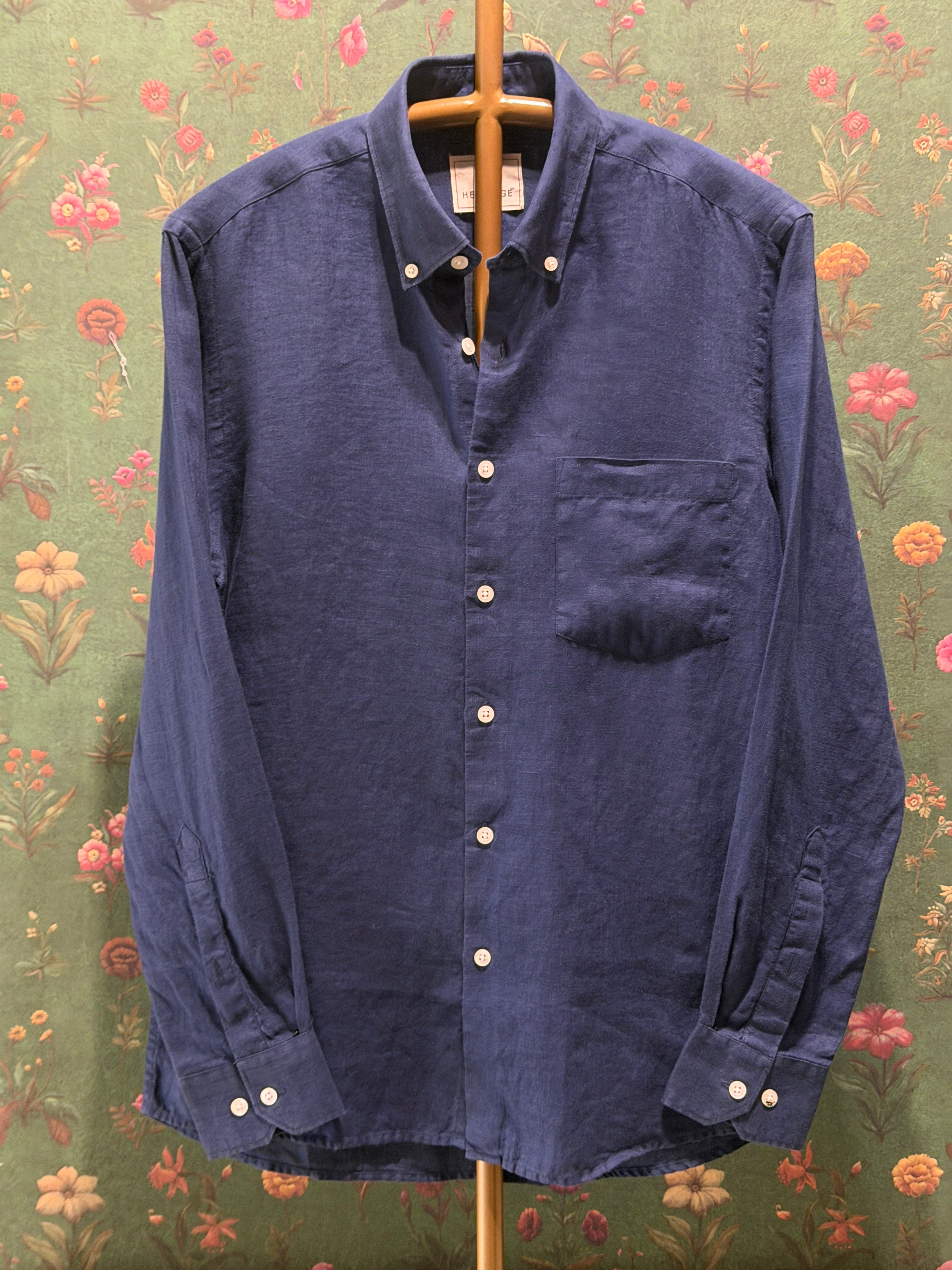 Deep Indigo Blue Men’s Pure Linen Full-Sleeves Shirt