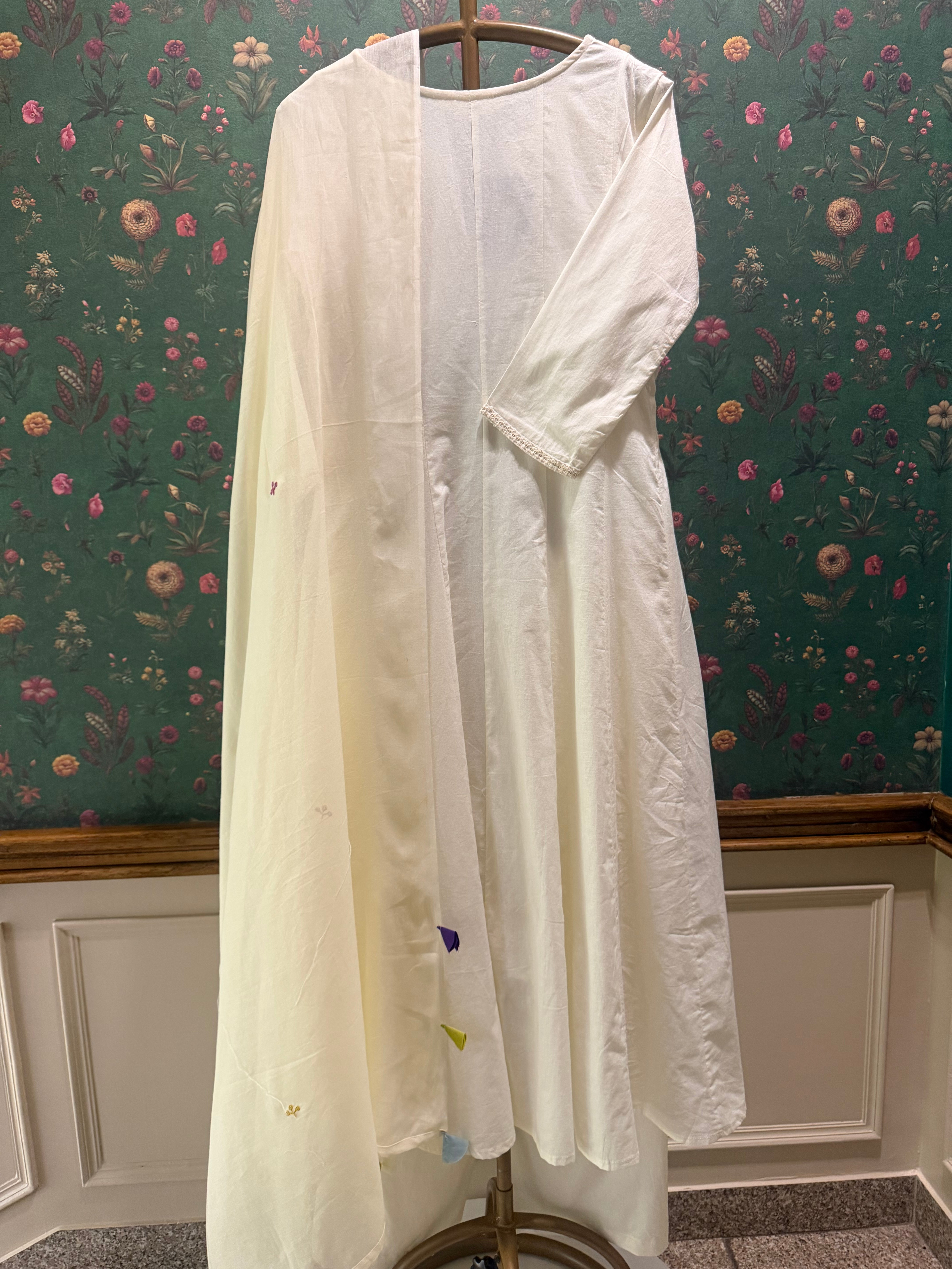Ivory White A-Line Cotton Suit Set | HER-685