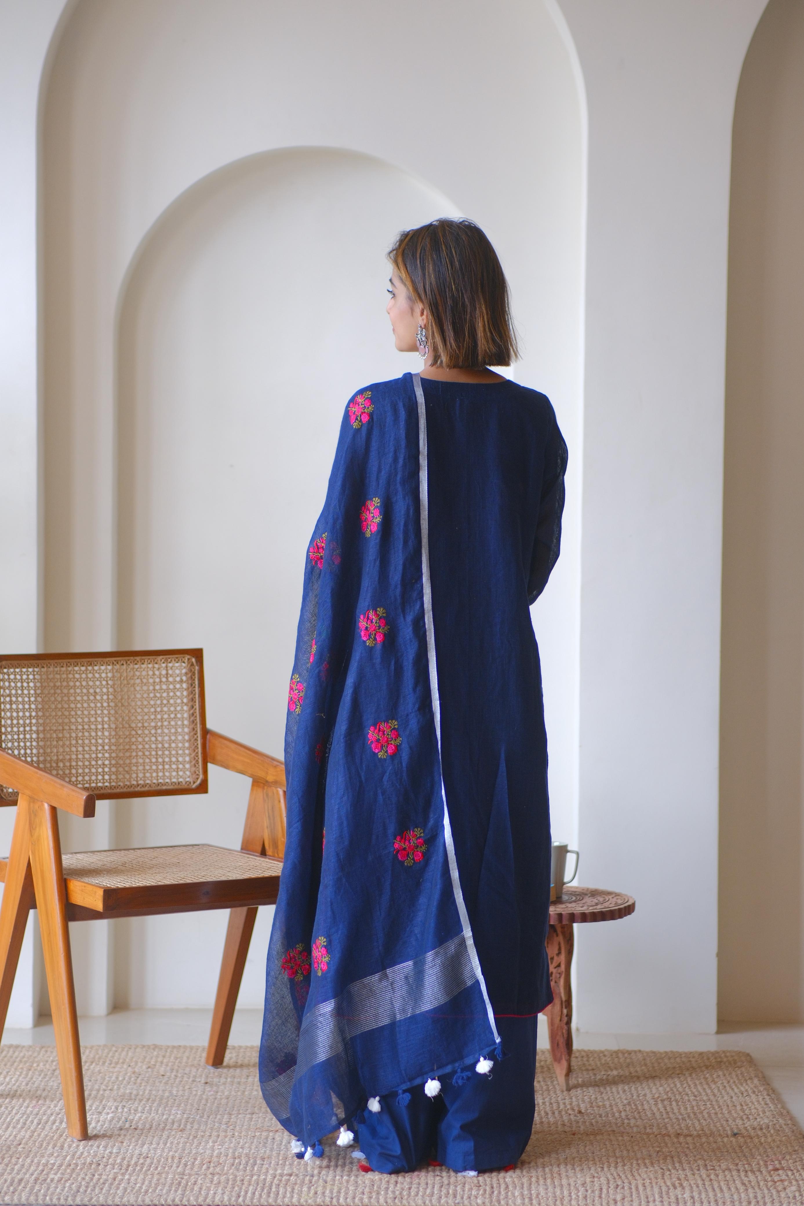 Neel Pushp Embroidered Linen Suit Set | HER-610