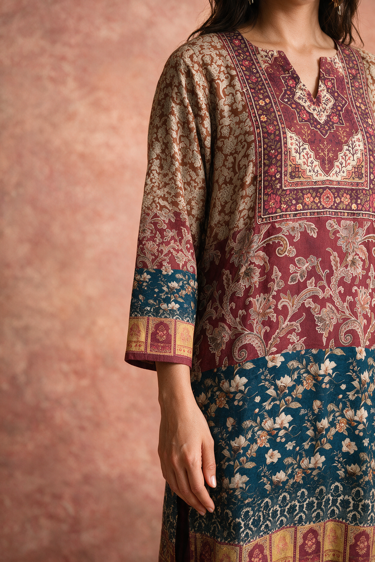 Maroon Printed Soft Silk Suit Set