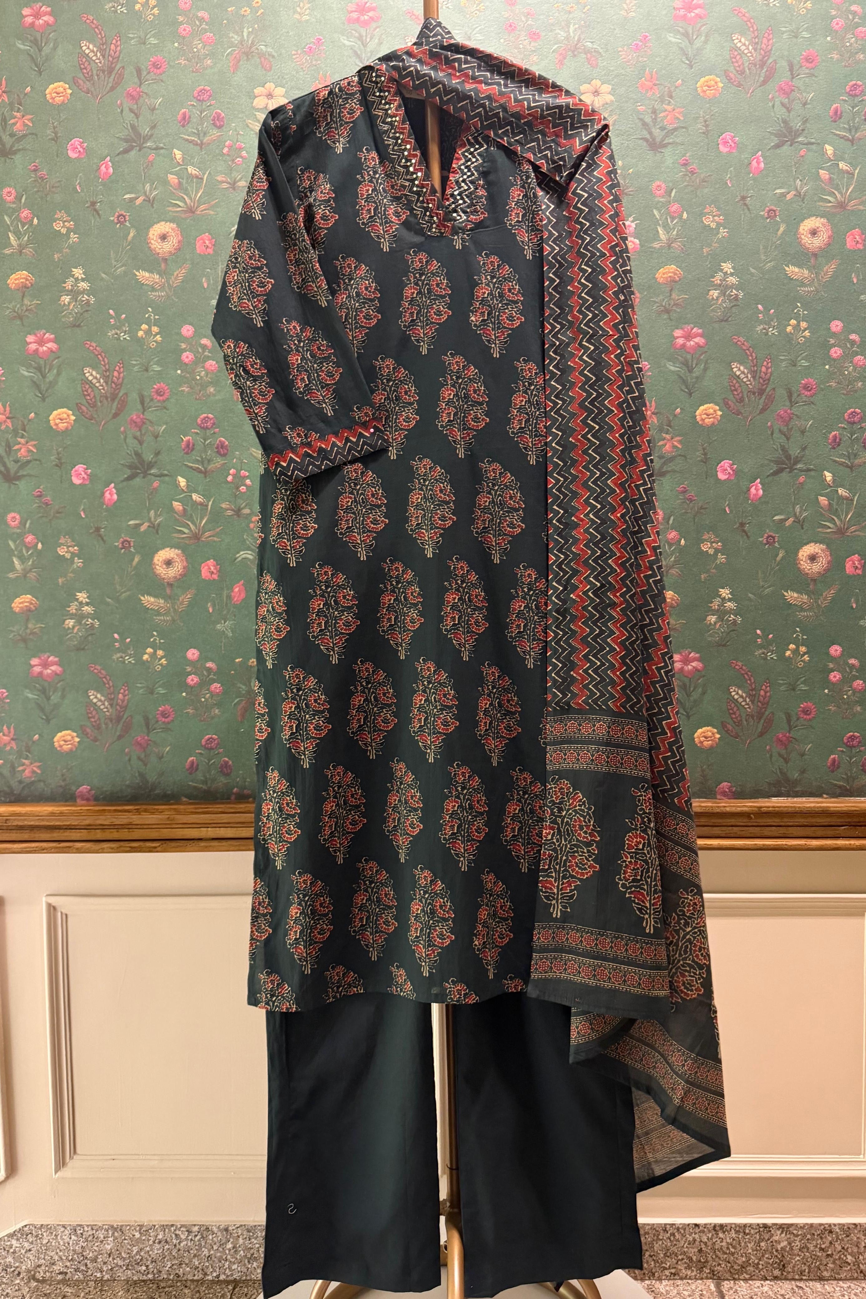 Teal Green Cotton Suit Set | HER-706