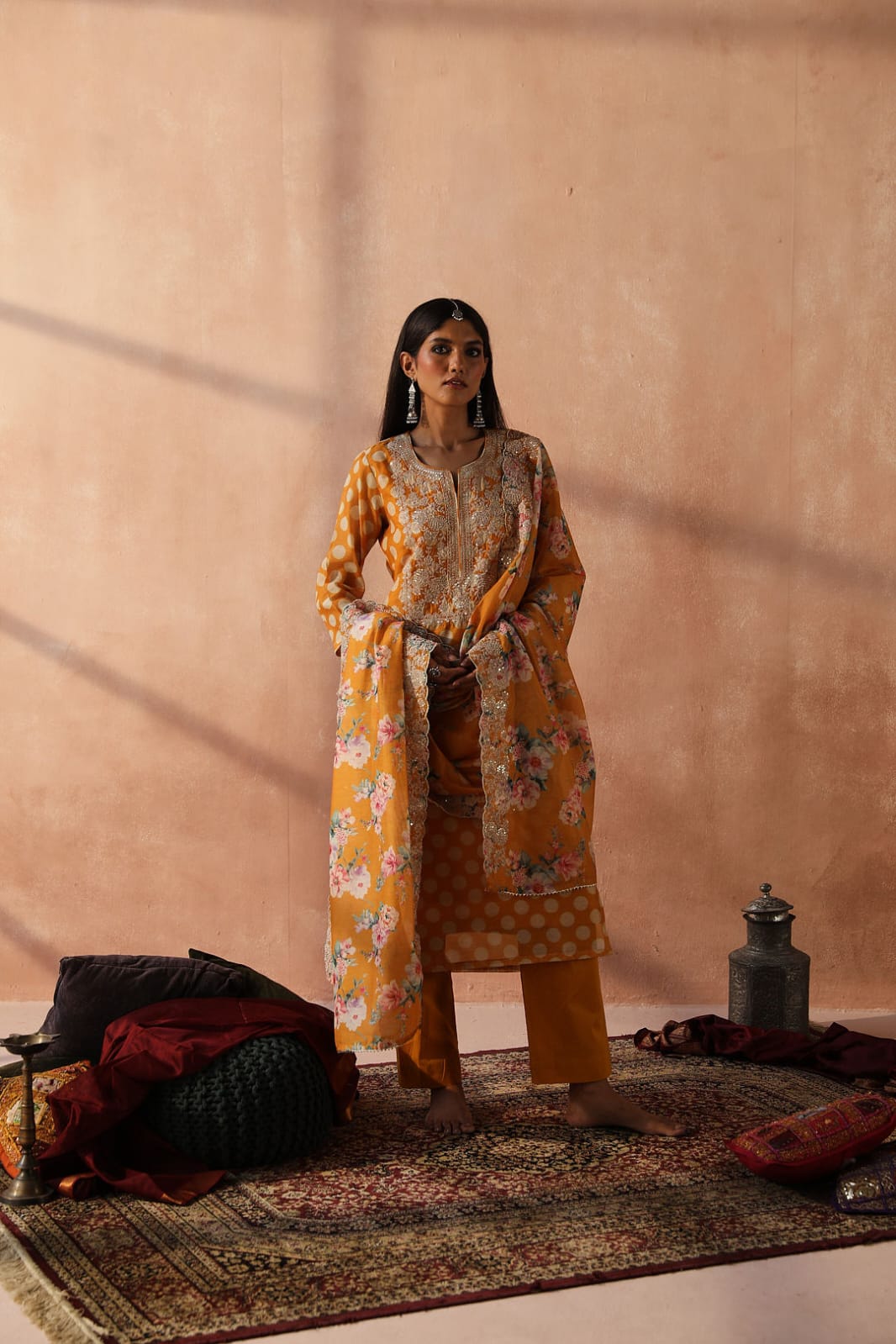 Yellow Polka Chanderi Suit Set | HER-253