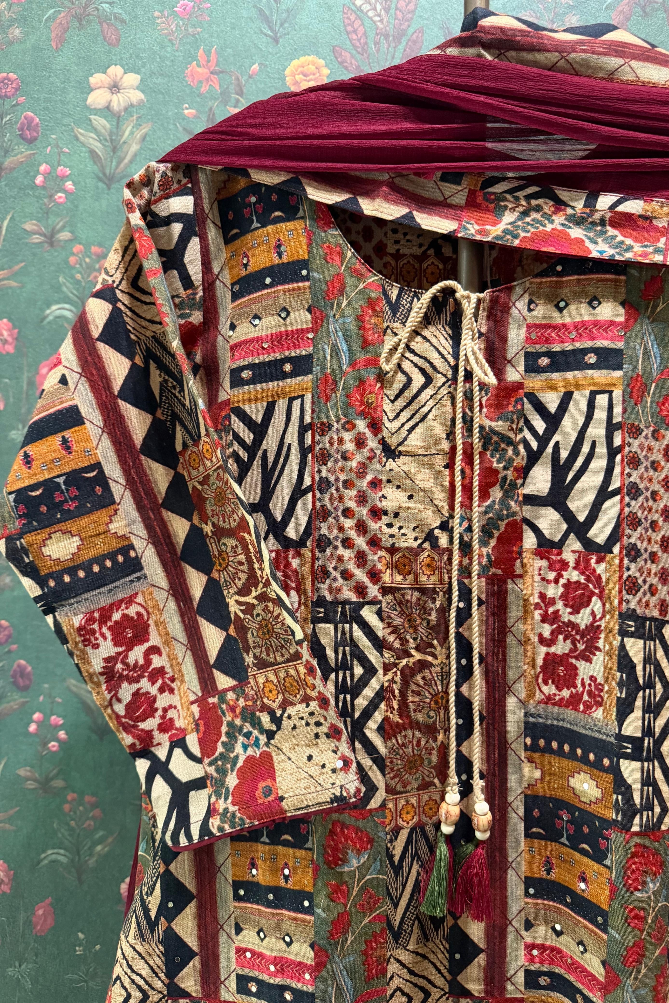 Rangrez Maroon Patchwork Suit Set | HER-645