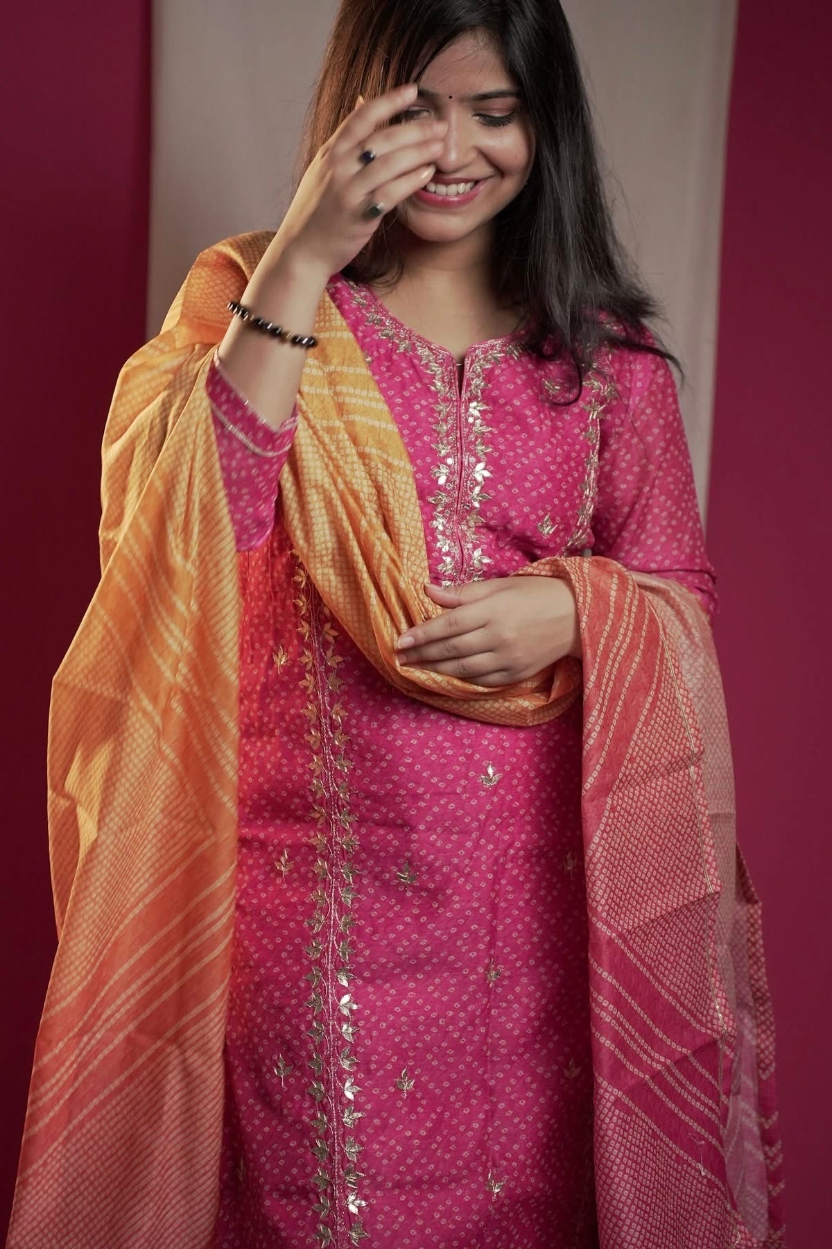 Bandhej Bagh Pink Chanderi Suit Set | HER-299