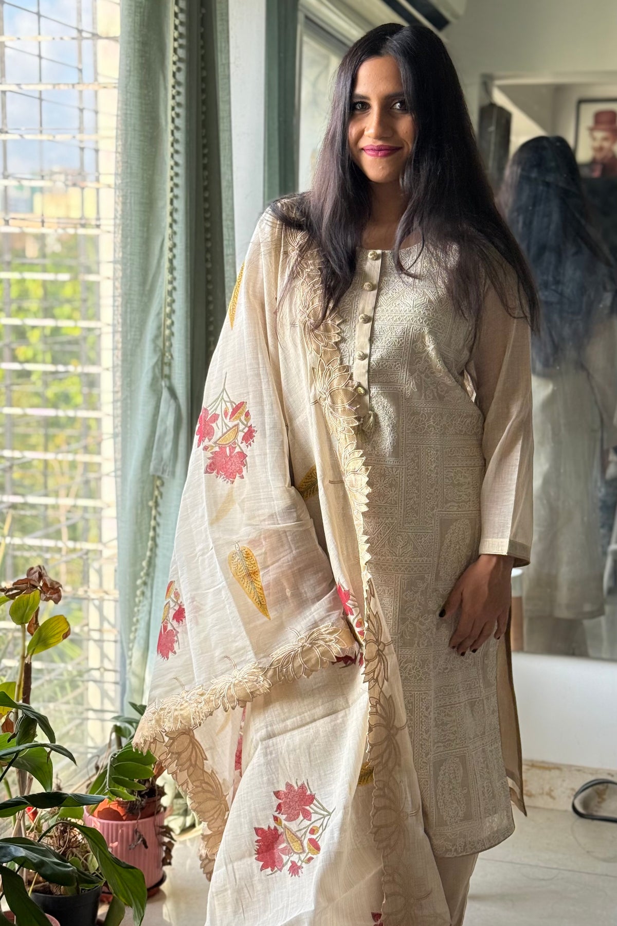 Warm Ivory Gulbahar Chanderi Suit Set