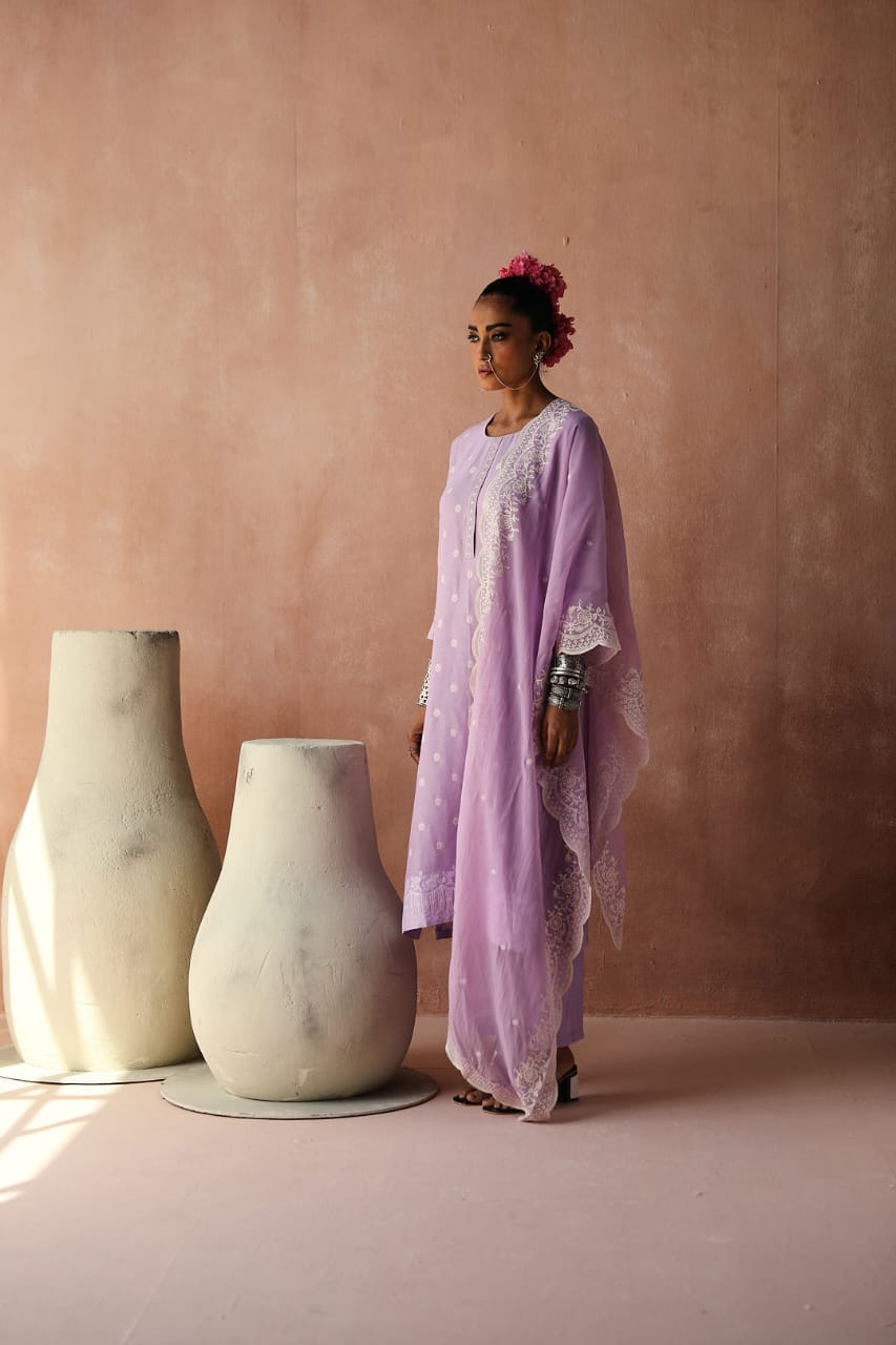 Lavender Straight Fit Cotton Silk Suit Set | HER-236