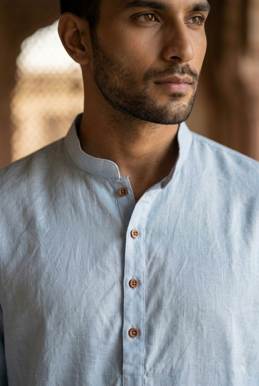 Men’s Pure Linen Kurta Pajama Set - Powder Blue
