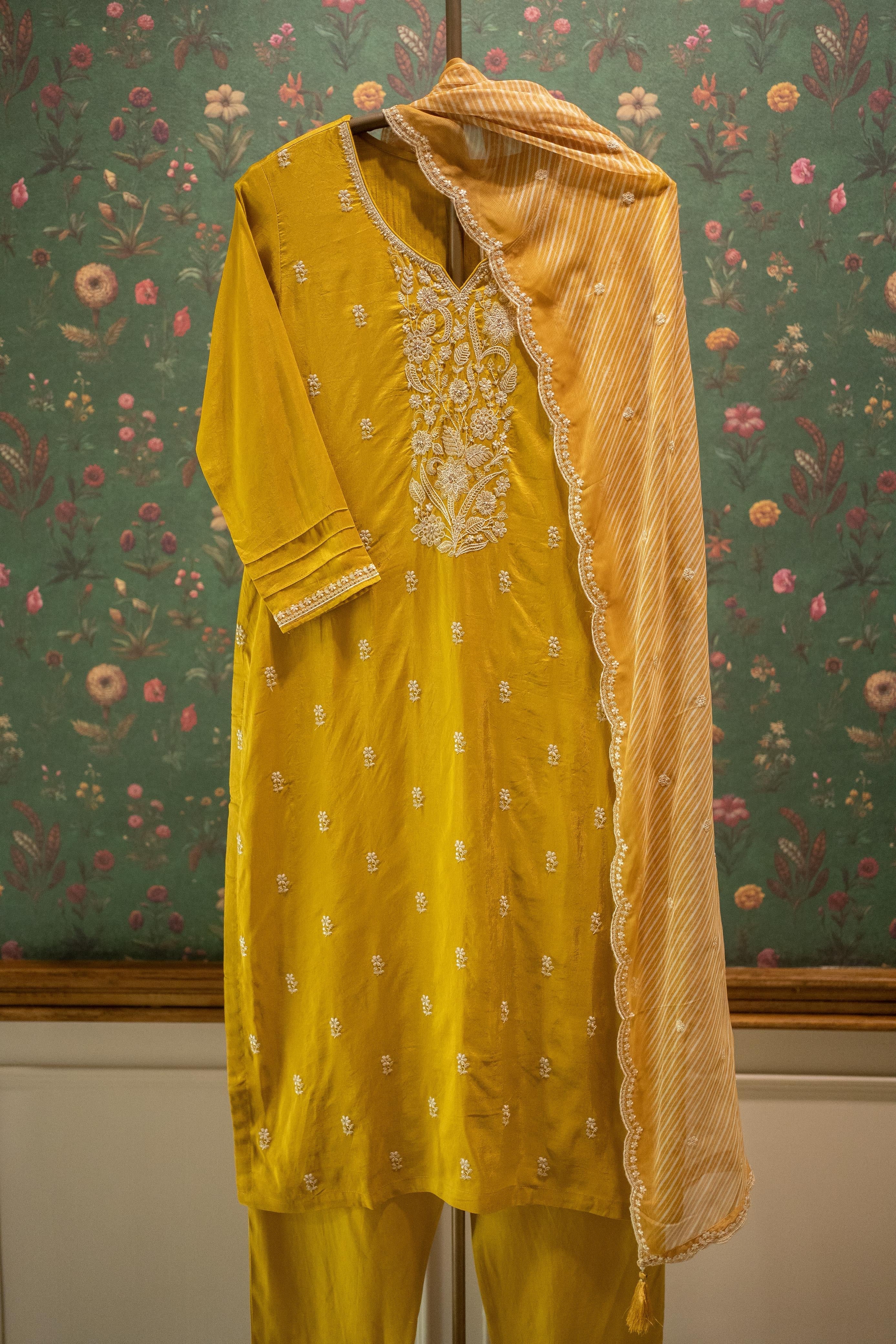 Aarvi Yellow Embroidered Suit Set | HER-559