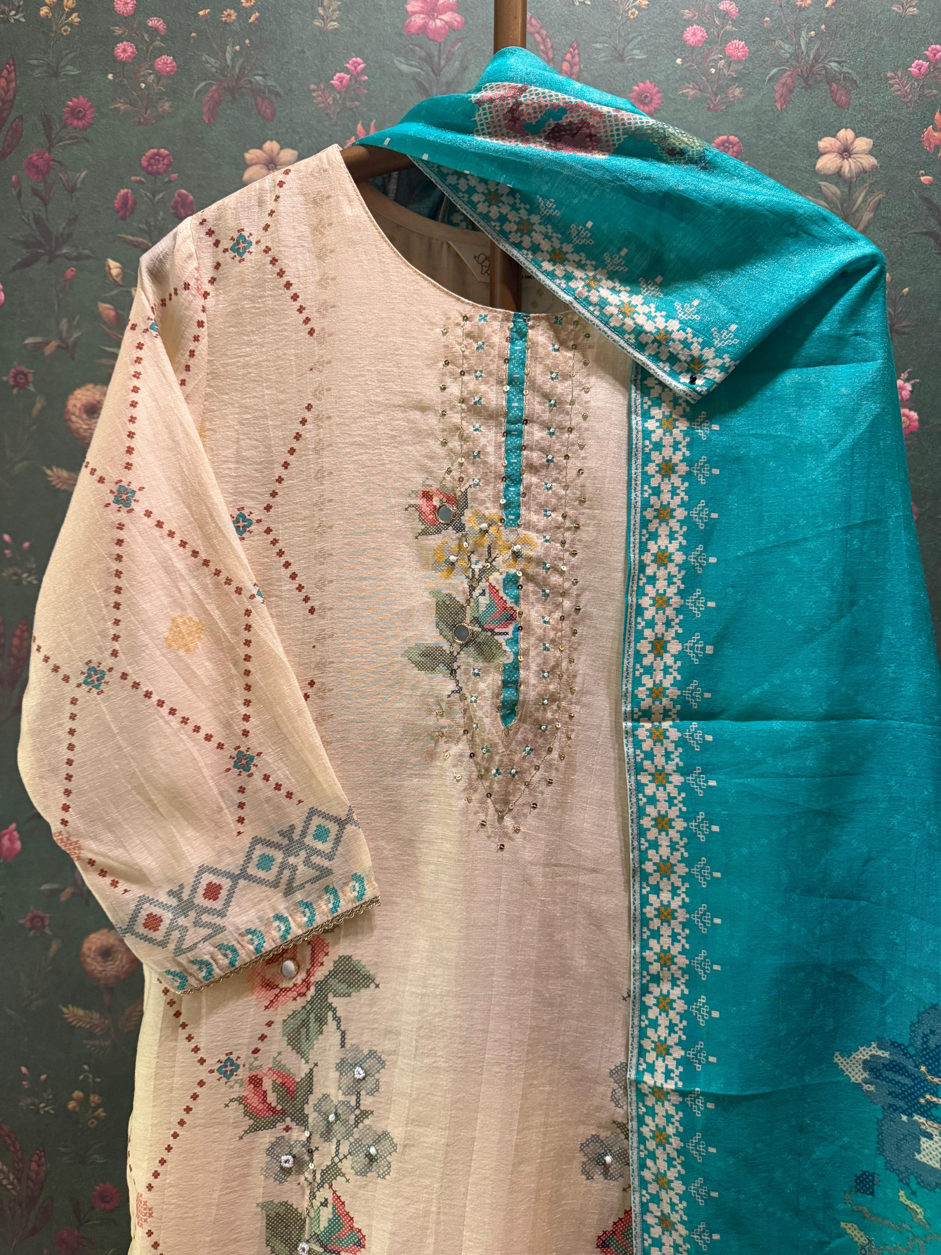 Gulrang Noor Green Chanderi Suit Set | HER-654