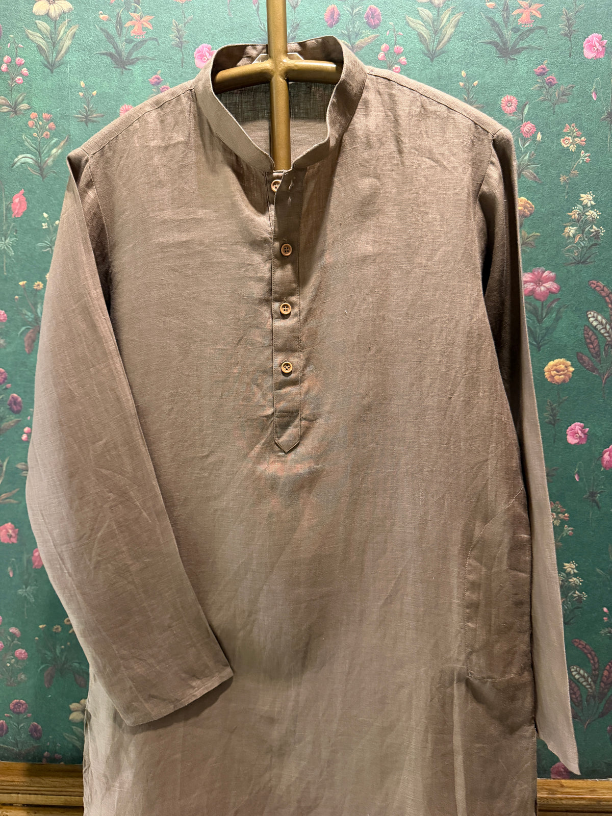 Men’s Pure Linen Kurta Pajama Set - Taupe Brown