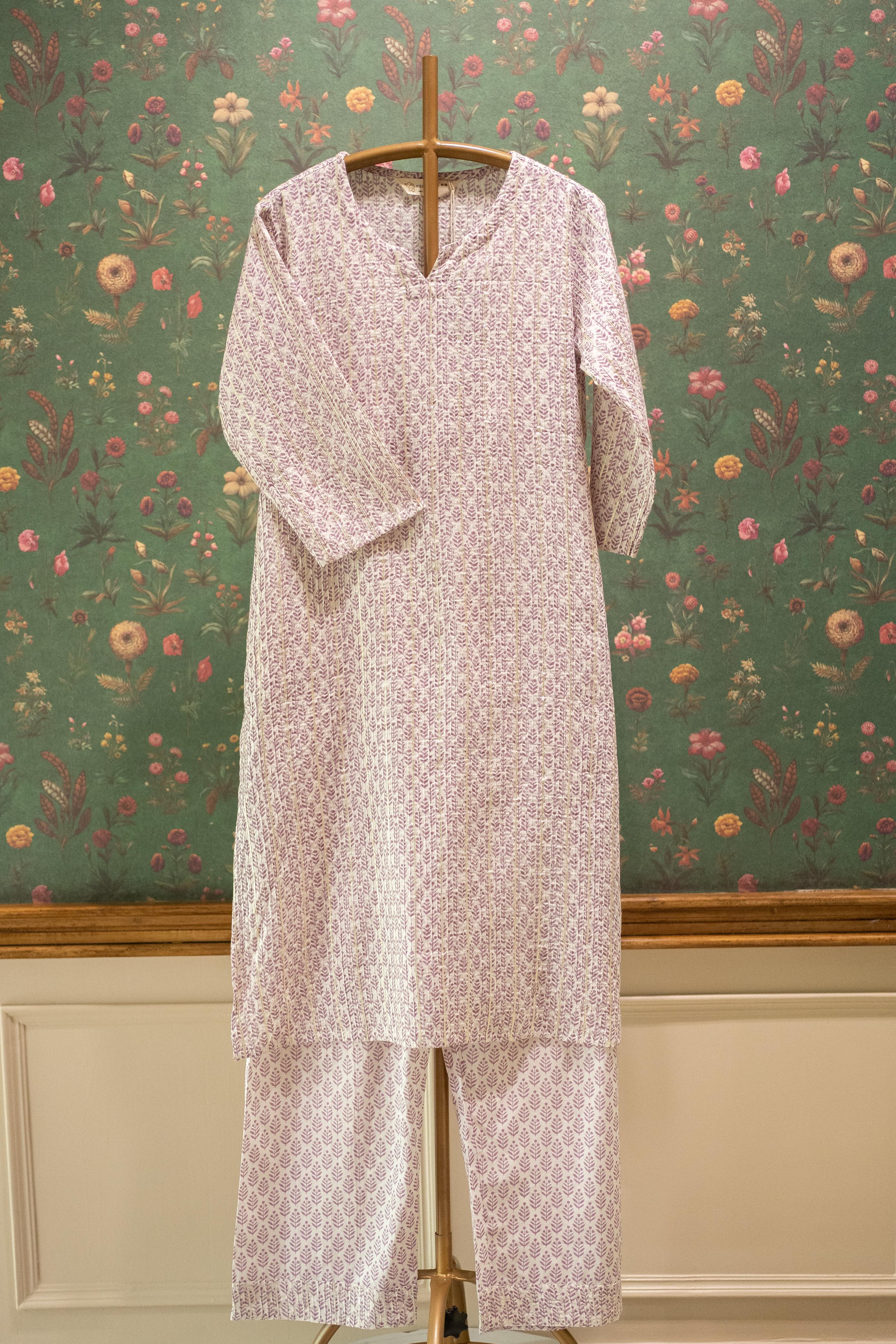 Saaz Lilac Printed Cotton Co-ord Set | HER-506