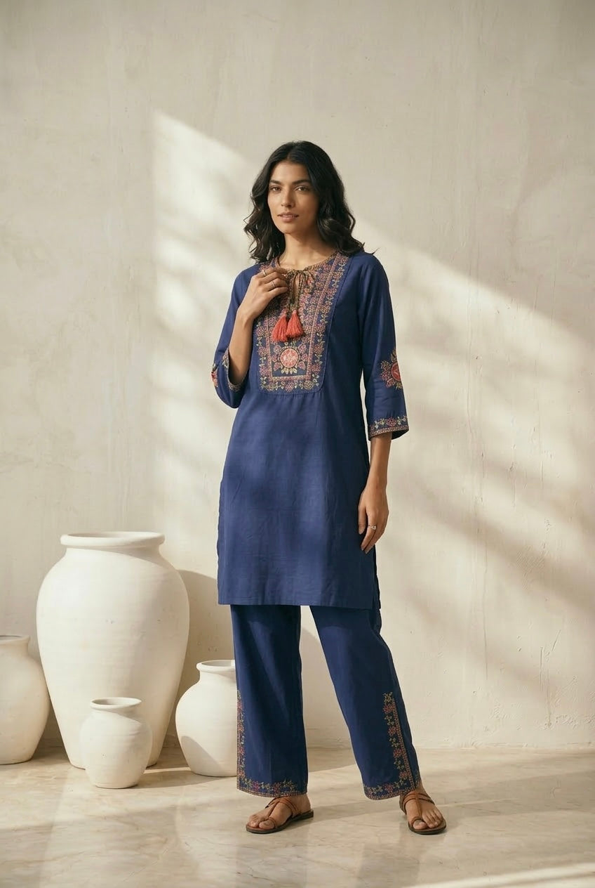 Blue Embroidered Kurta Set | HER-722