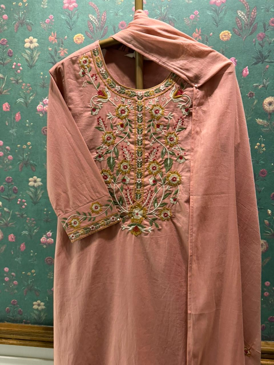 Blush Pink Embroidered Cotton Suit Set | HER-707
