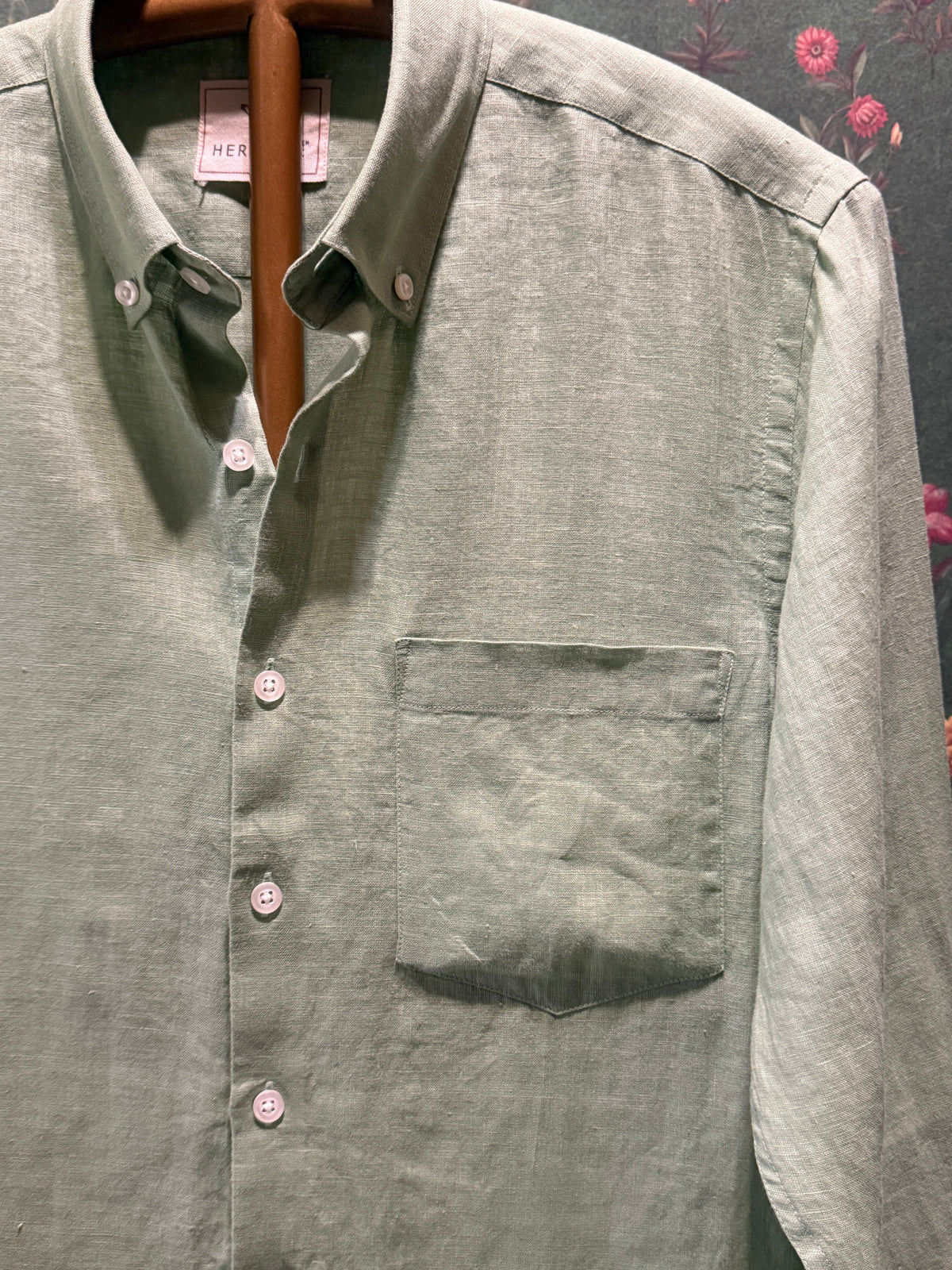 Men’s Sage Green Pure Linen Full Sleeves Shirt