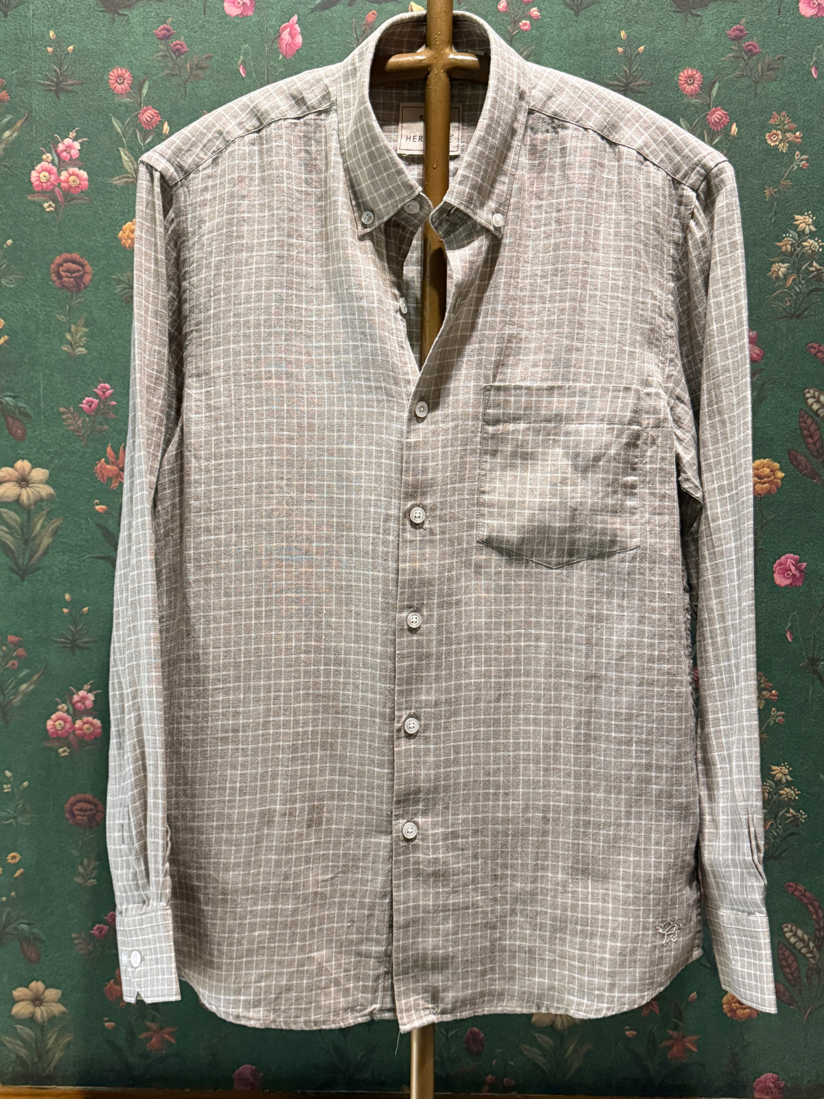 Men’s Dove Grey Check Pure Linen Full Sleeves Shirt