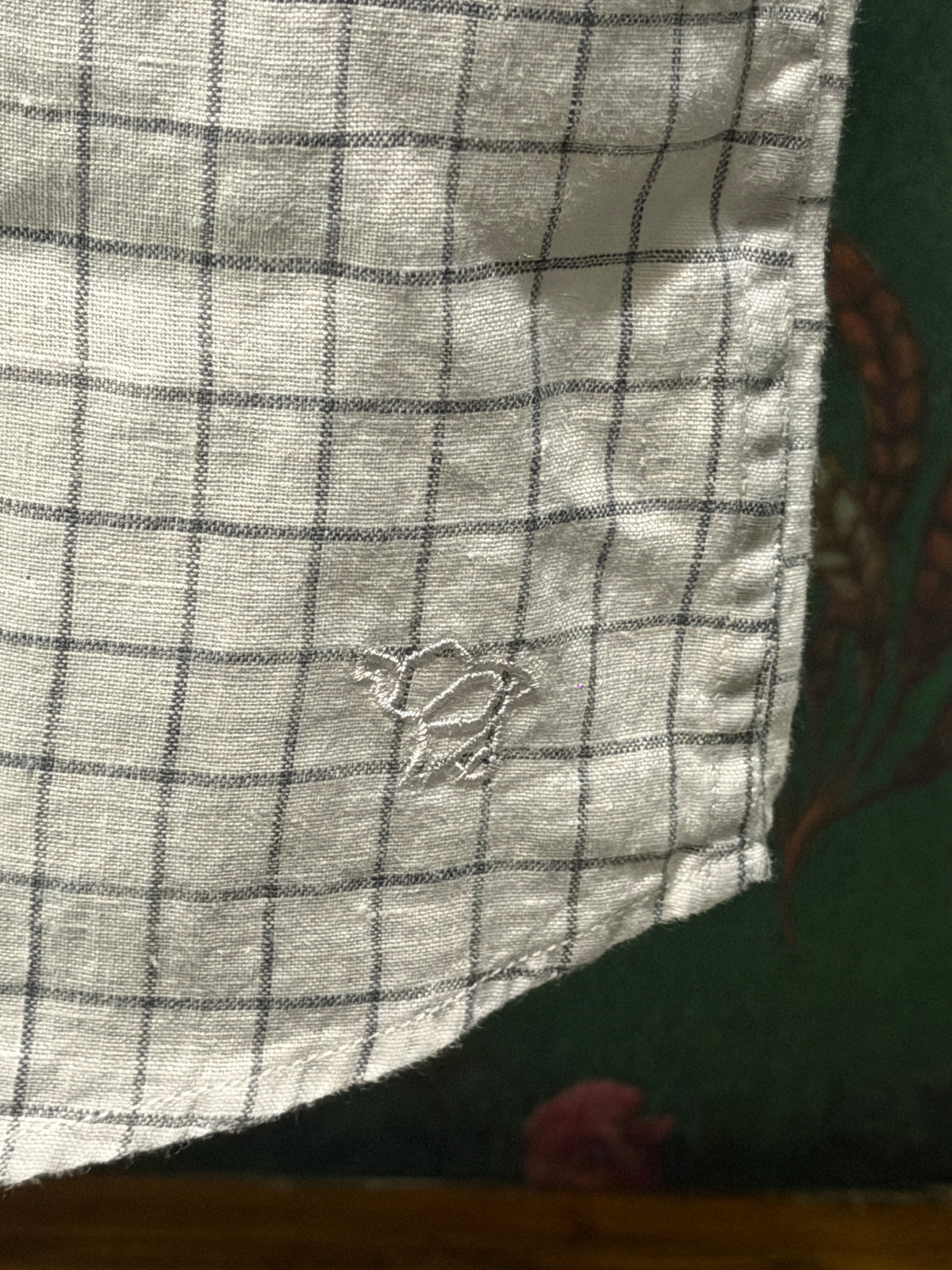 Men’s Ivory Grey Windowpane Check Pure Linen Full Sleeves Shirt