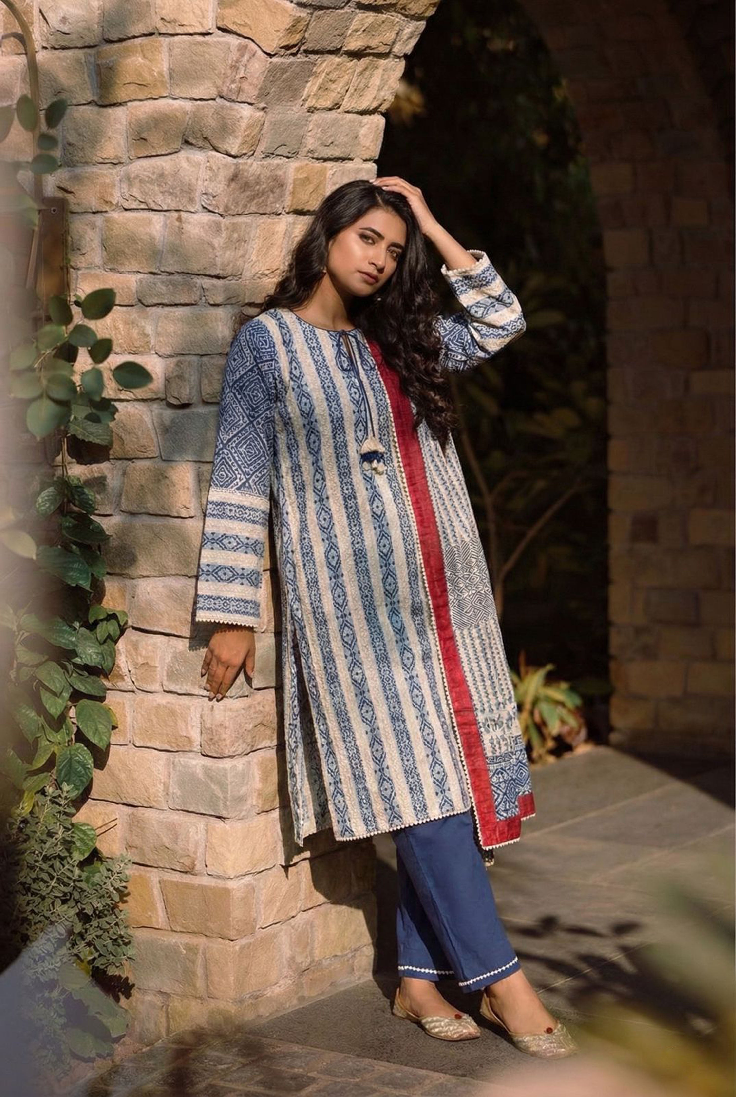 Blue Bamboo Silk A-line Suit Set | HER-446
