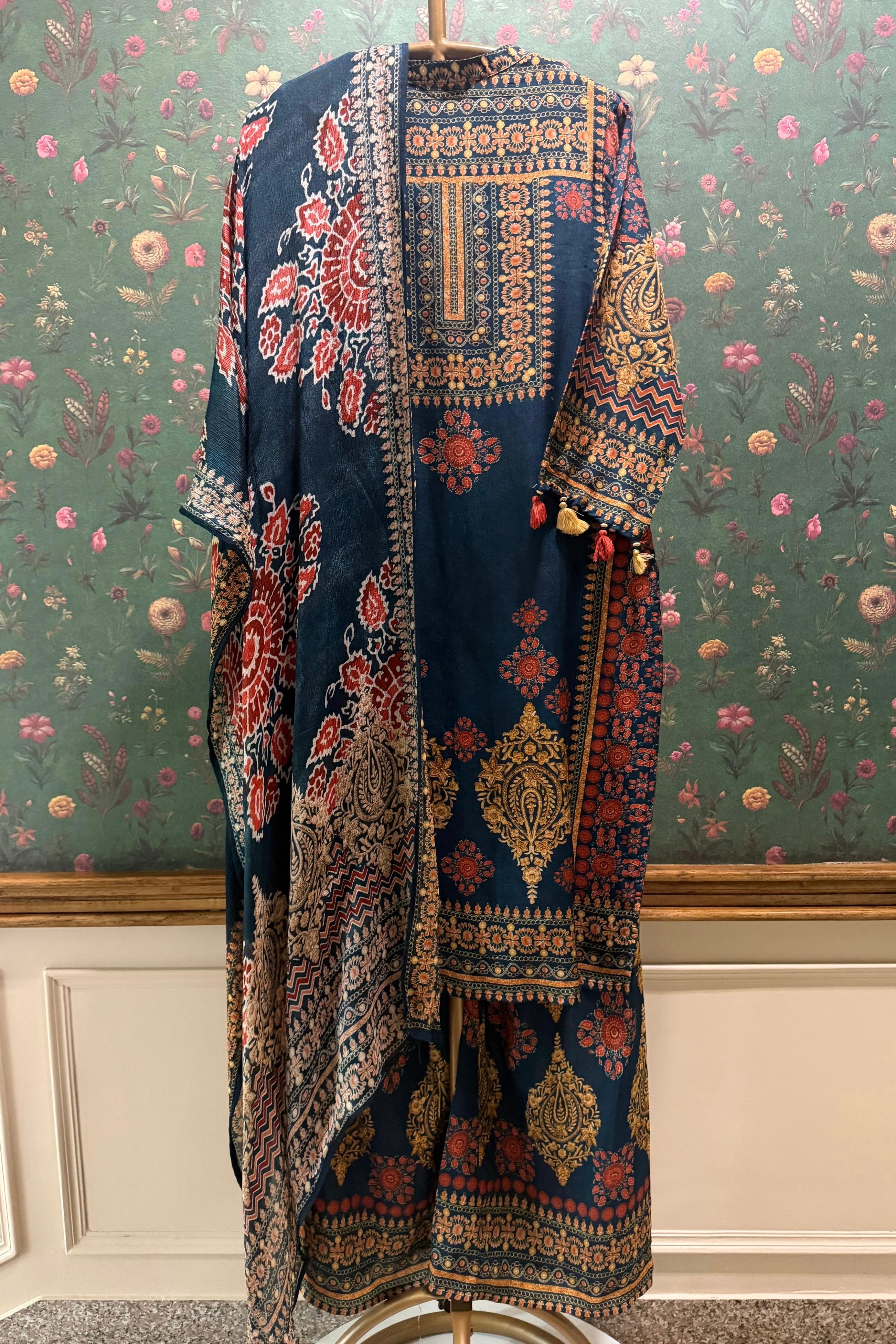 Zarqash Teal Blue Heritage Suit Set | HER-746 BLUE