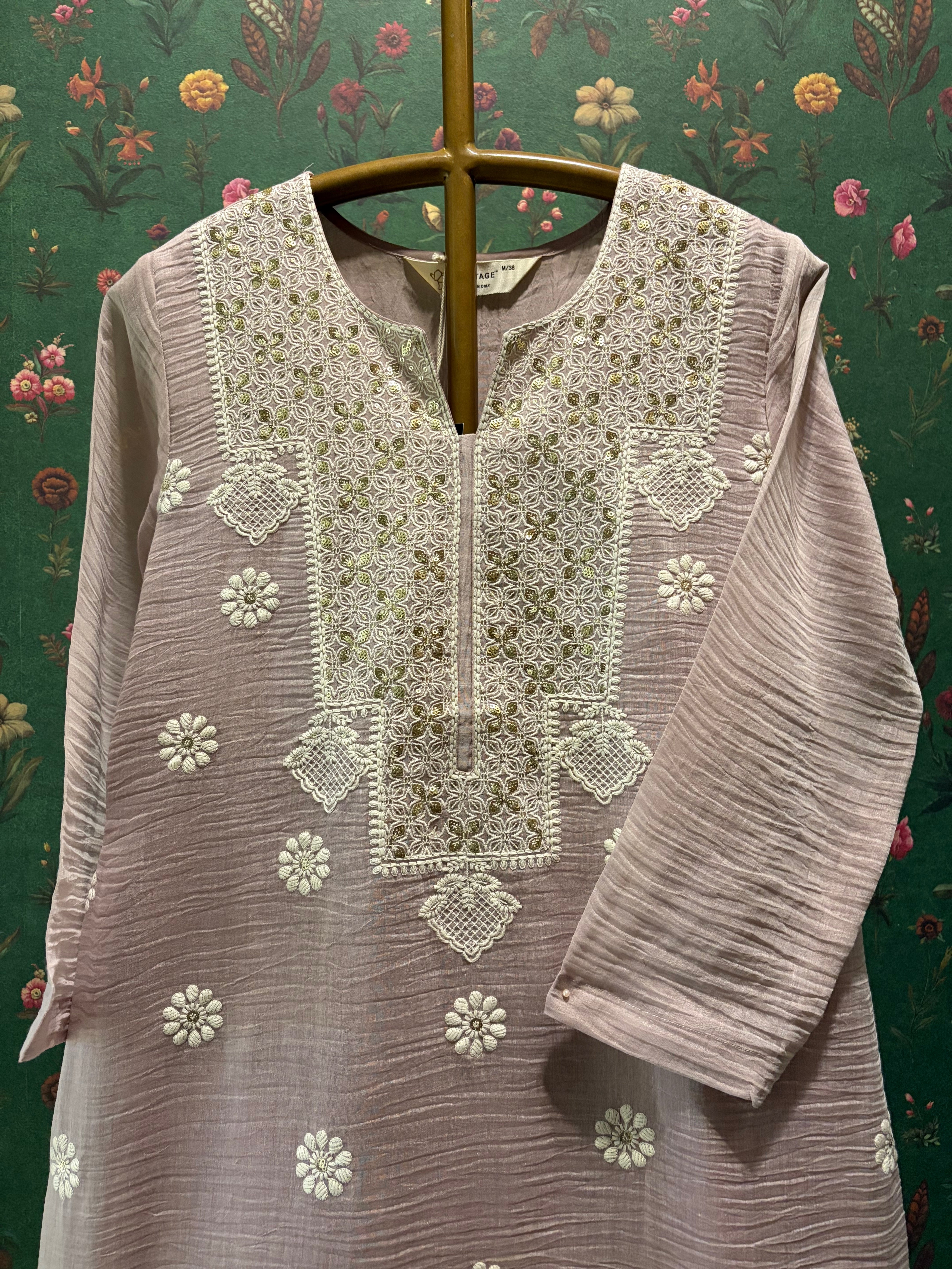 Soft Mauve Embroidered Kurta/Co-ord Set | HER-779