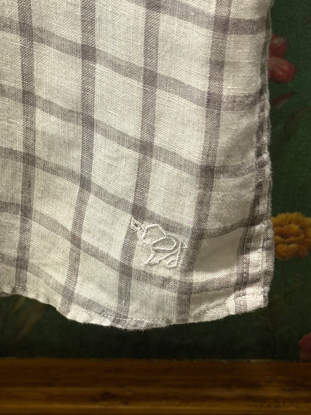 Men’s Ivory Grey Check Pure Linen Full Sleeves Shirt
