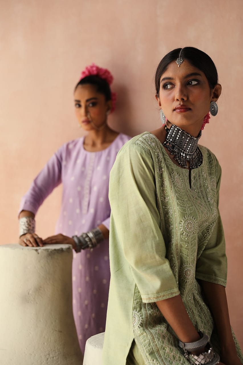 Mint Green Chikankari Kurta Set | HER-258