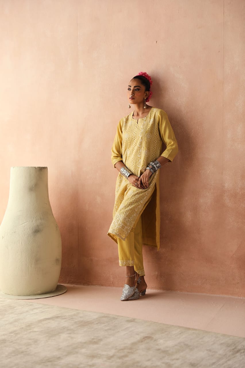 Yellow Chikankari Kurta/Co-ord Set | HER-258