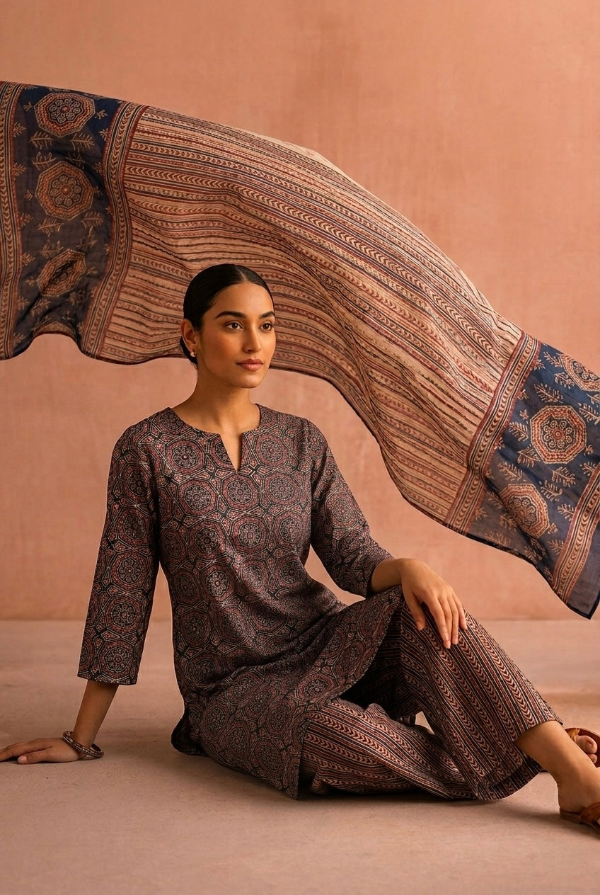 Rust Indigo Geometric Printed Suit Set | HER-730