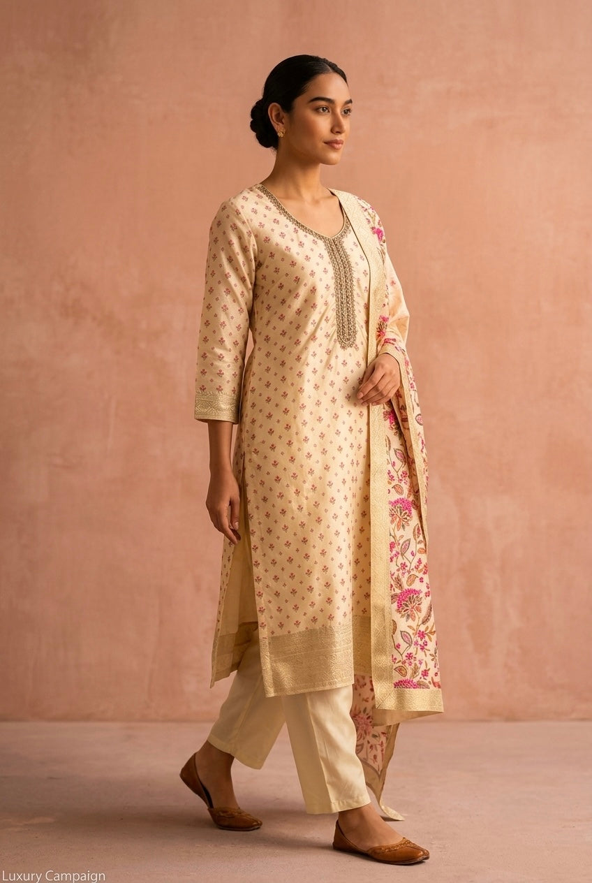 Kanika Off-White Banarasi Suit Set | HER-557