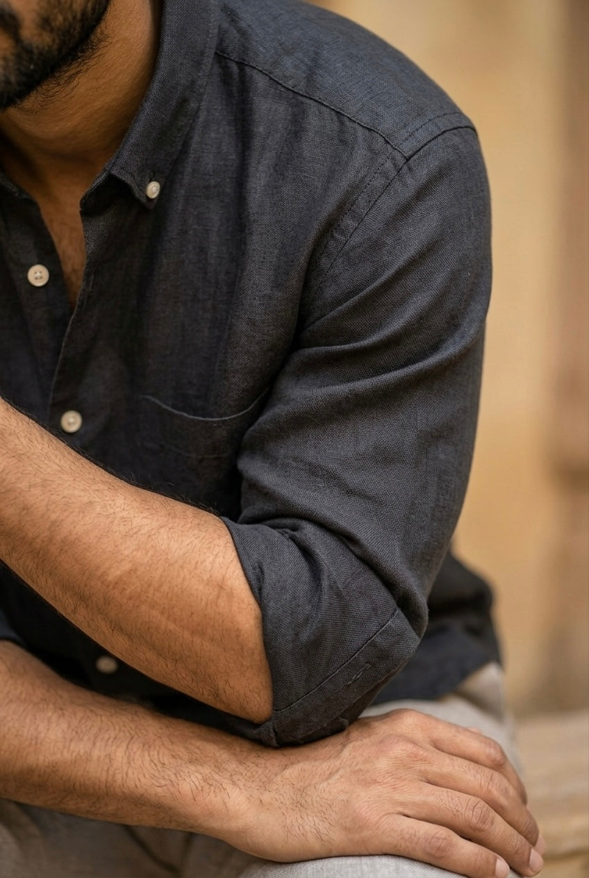Black Men’s Pure Linen Full Sleeves Shirt