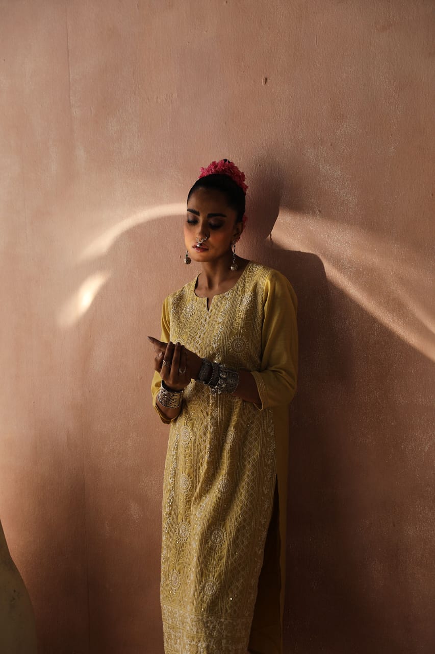 Yellow Chikankari Kurta/Co-ord Set | HER-258