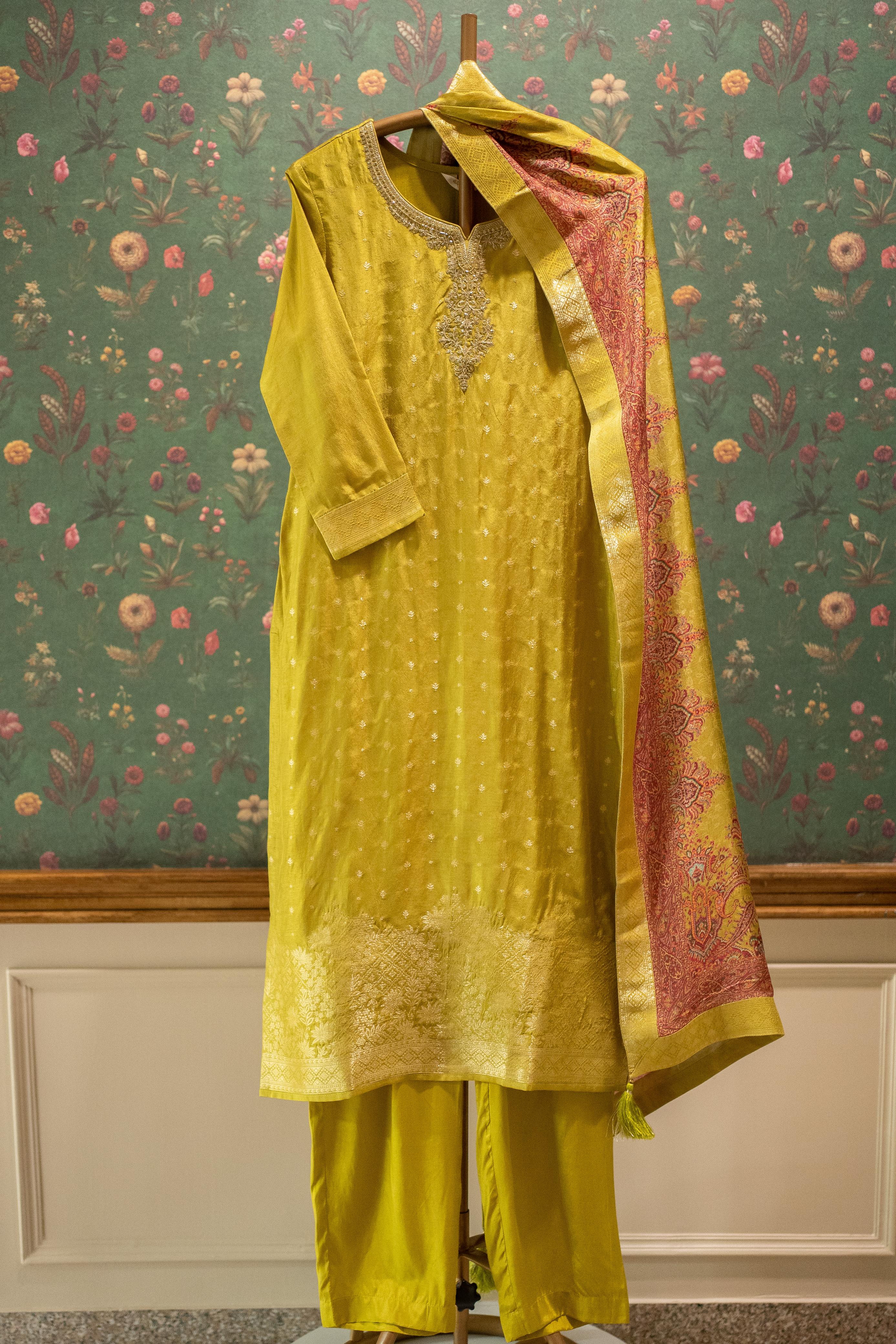 Ira Golden Yellow Silk Suit Set with Banarasi Dupatta | HER-558 YELLOW