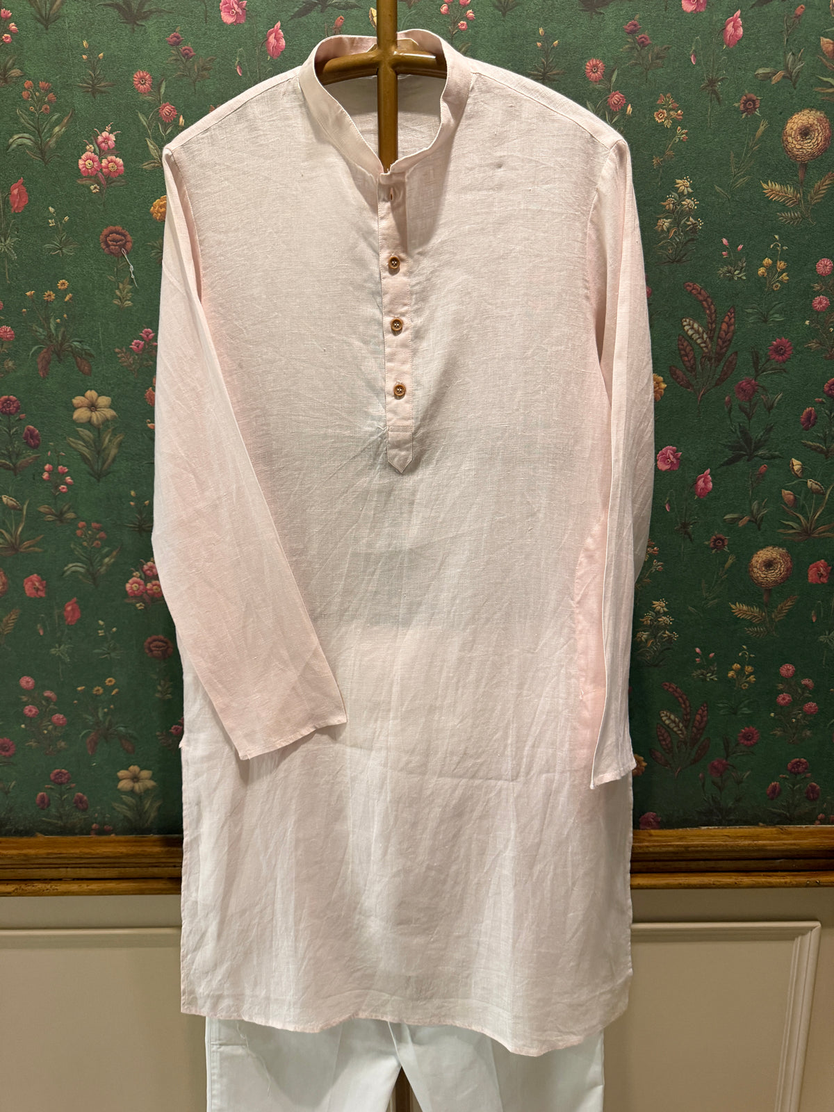 Men’s Pure Linen Kurta Pajama Set – Soft Blush Pink