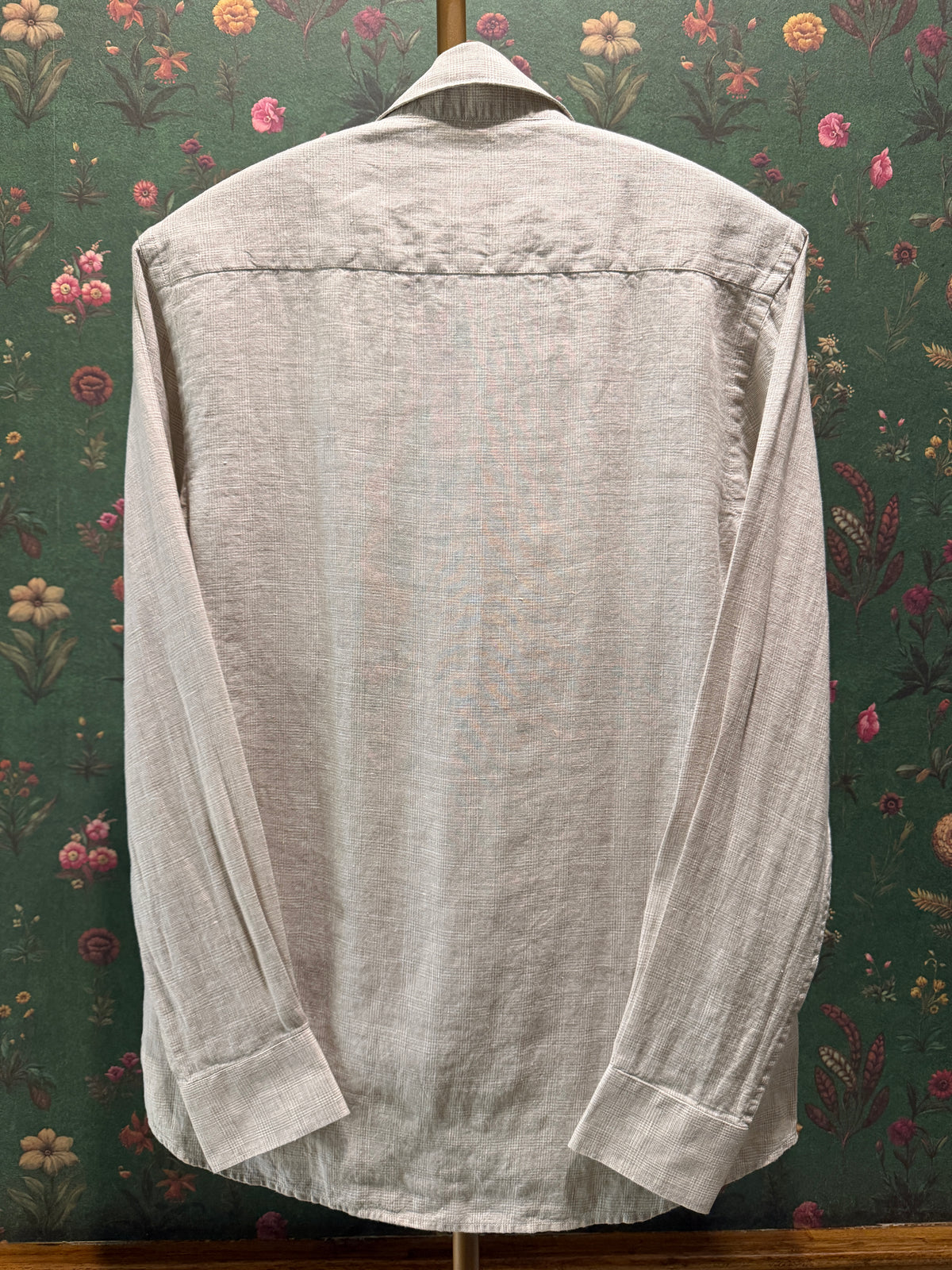 Men’s Pure Linen Full Sleeves Shirt – Natural Beige Fine Textured Print