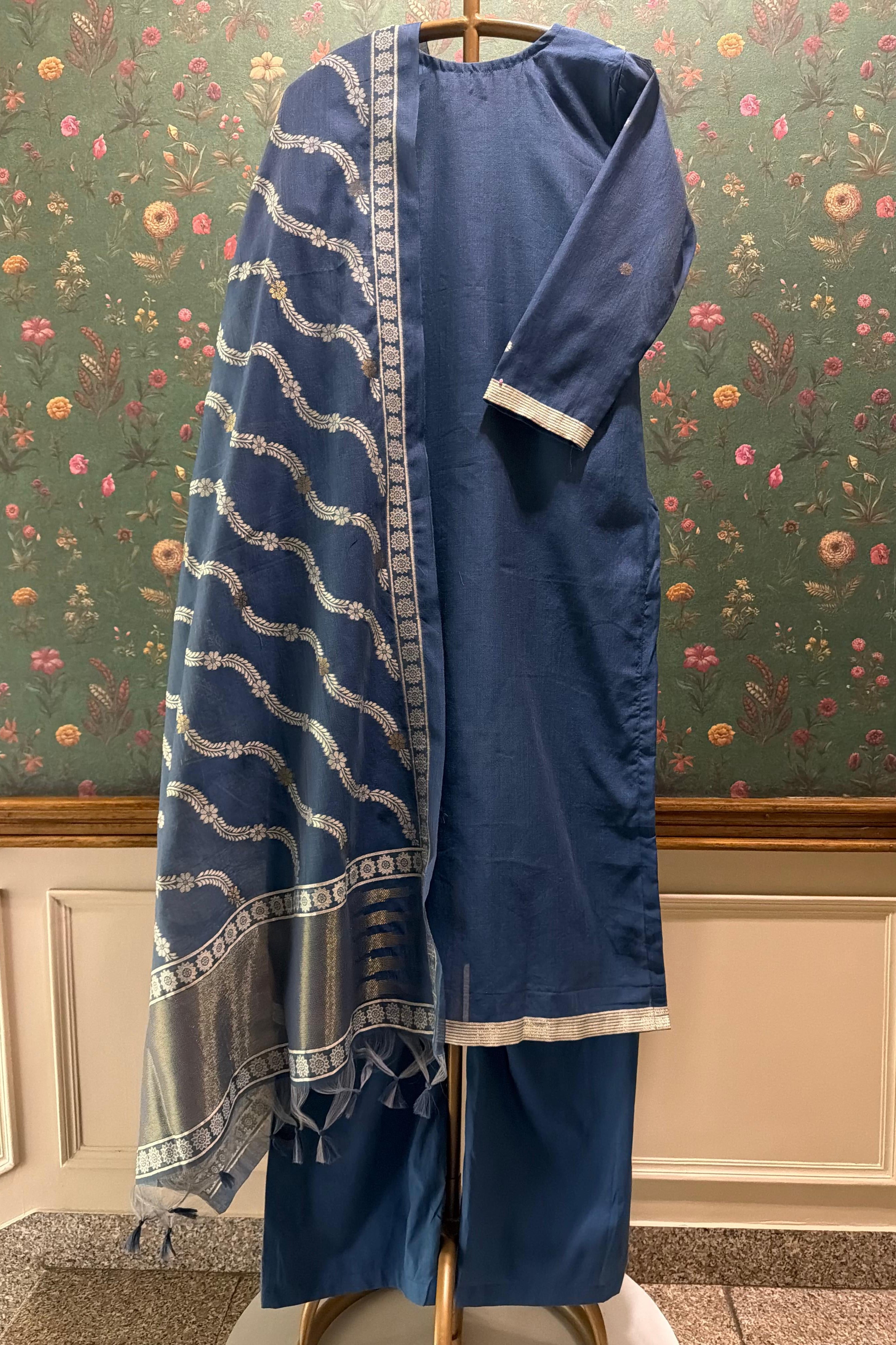 Blue Chanderi Suit Set | HER-618