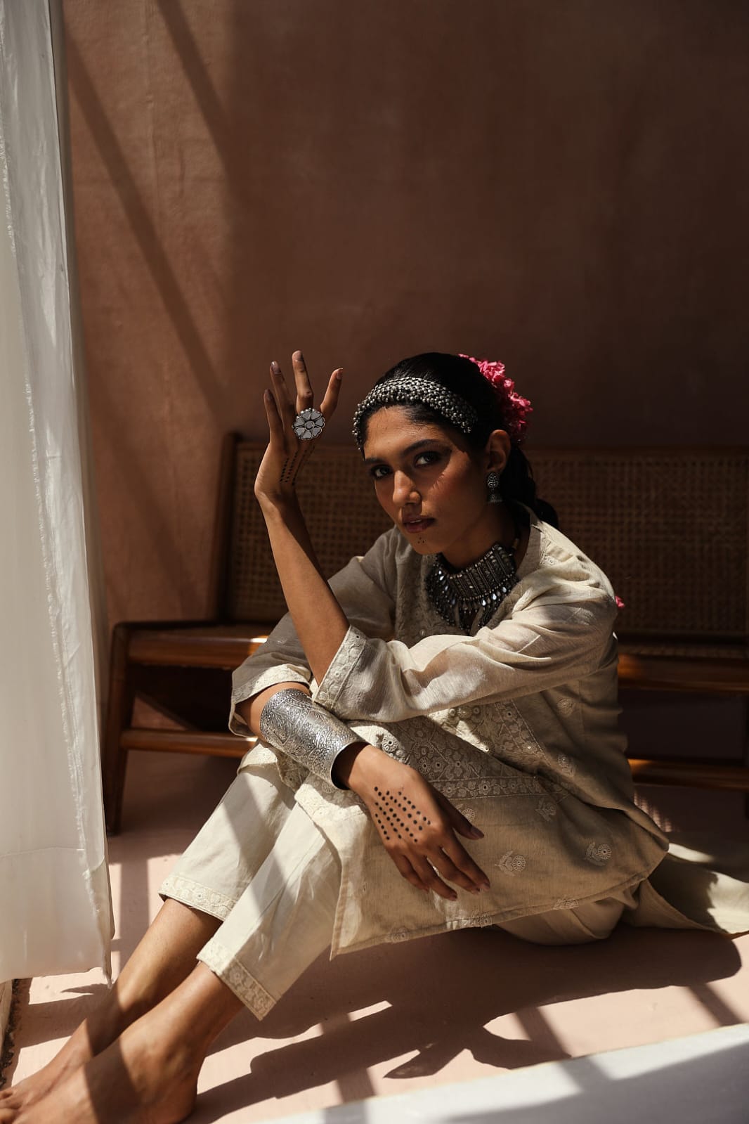 Ivory Chikankari Suit Set (with Pants)