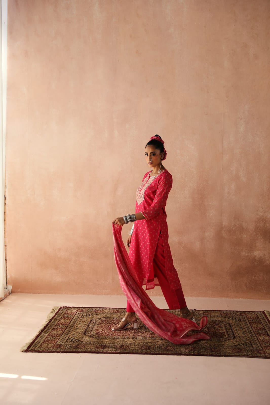 Pink Bandhani Chanderi Suit Set | HER-254