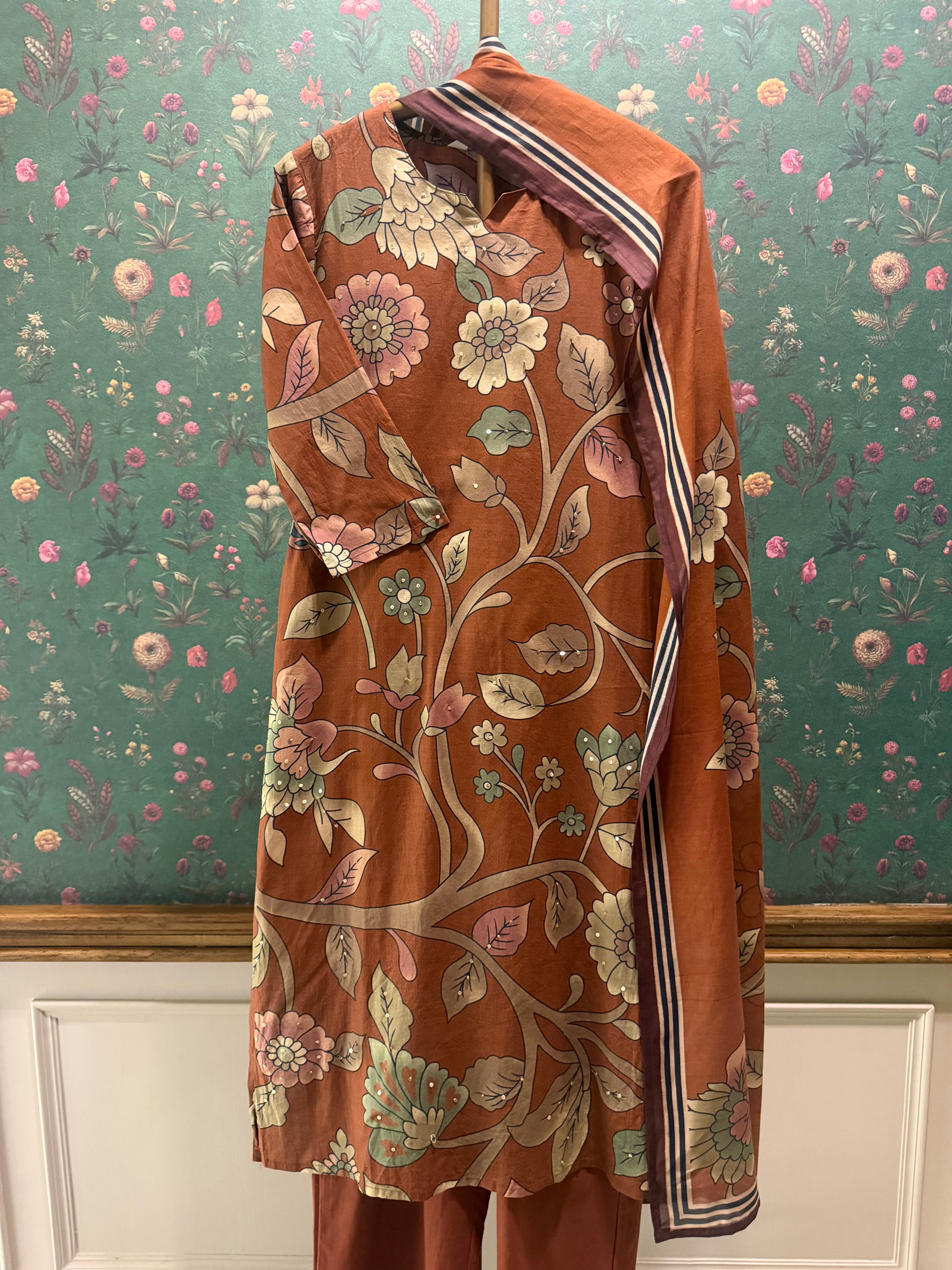 Rust Orange Terracotta Cotton Suit Set | HER-699