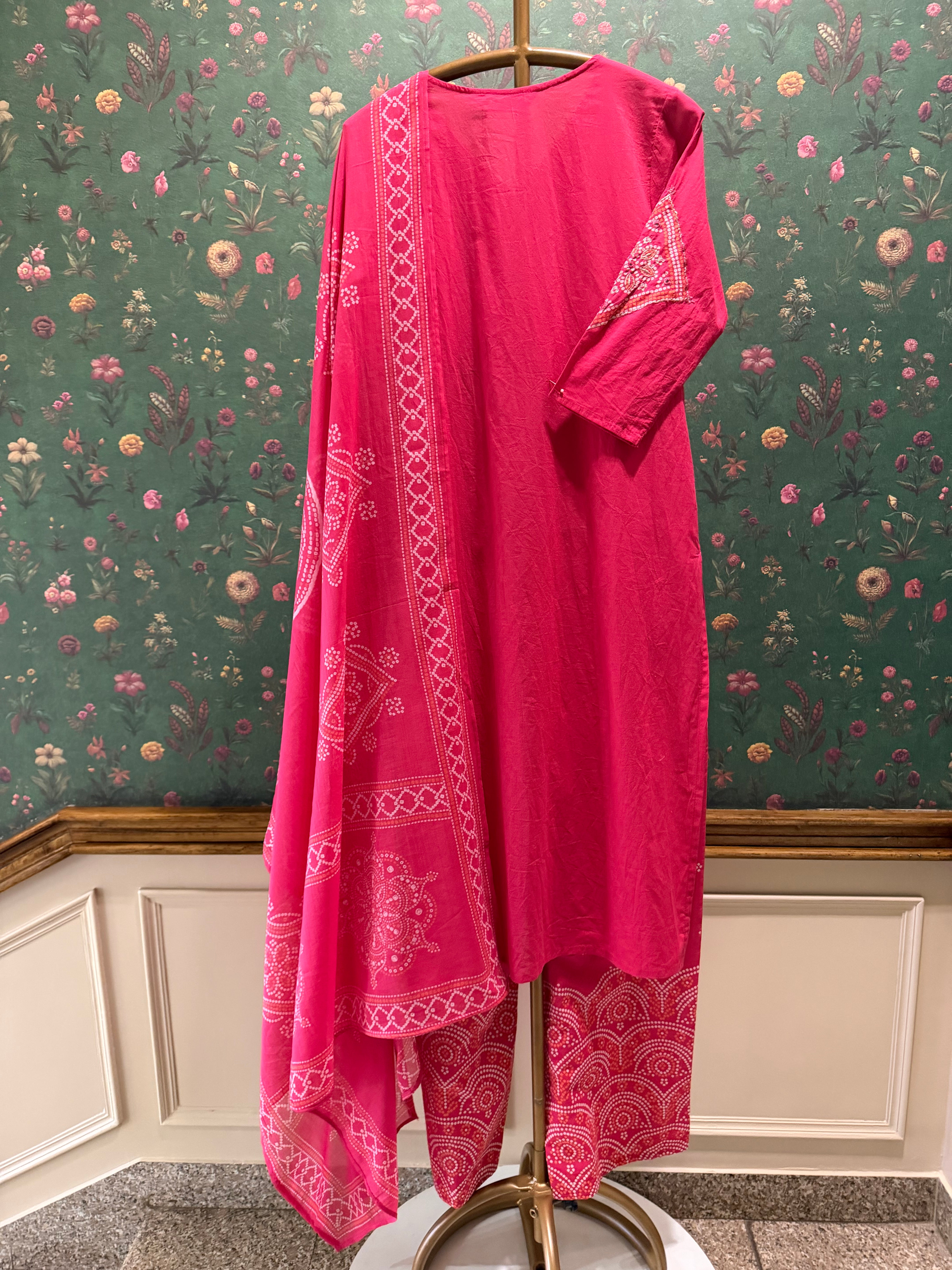 Fuchsia Pink Embroidered Cotton Suit Set | HER-718