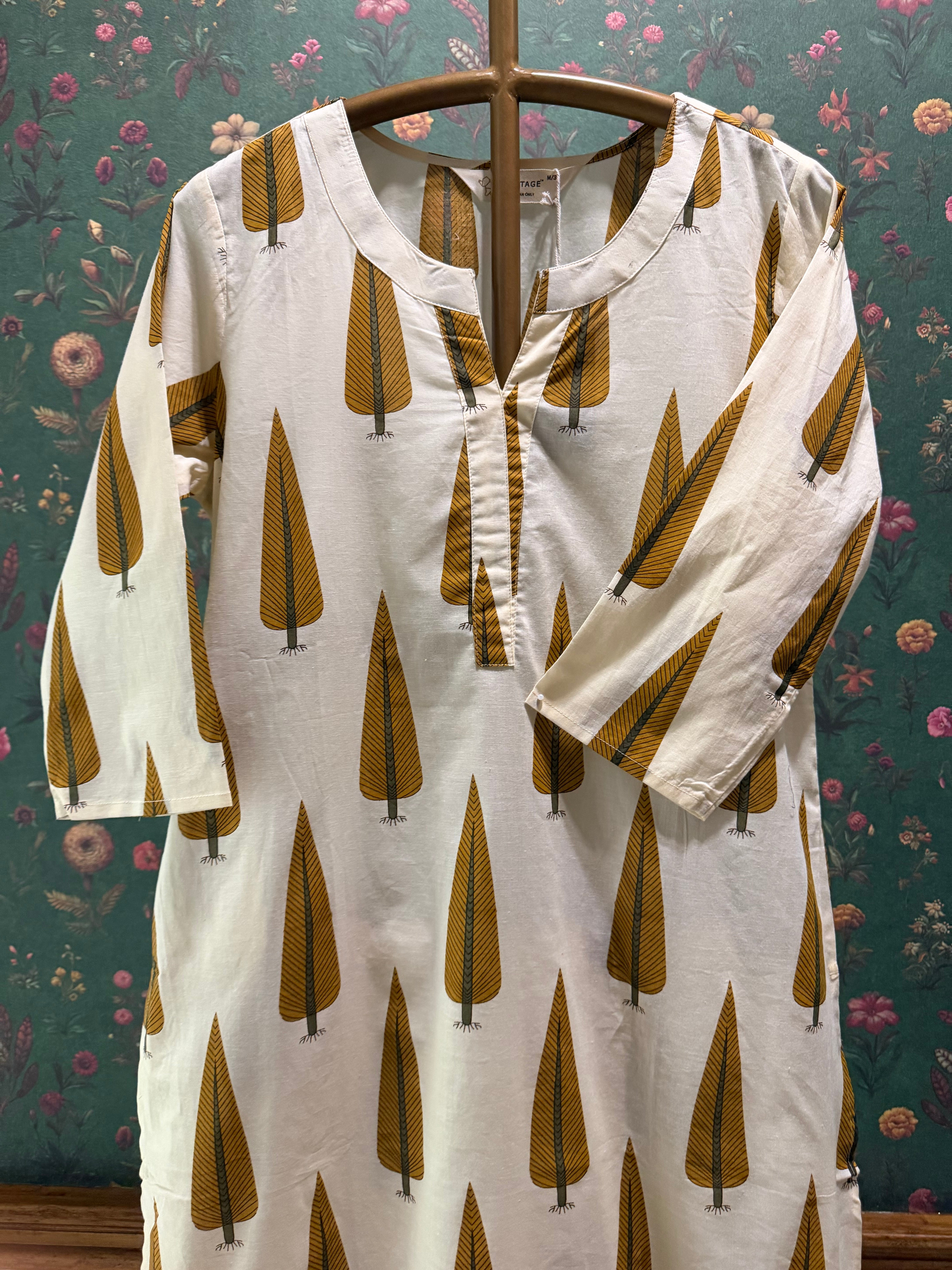 Mustard Yellow Cotton Printed Kurta Set | HER-711