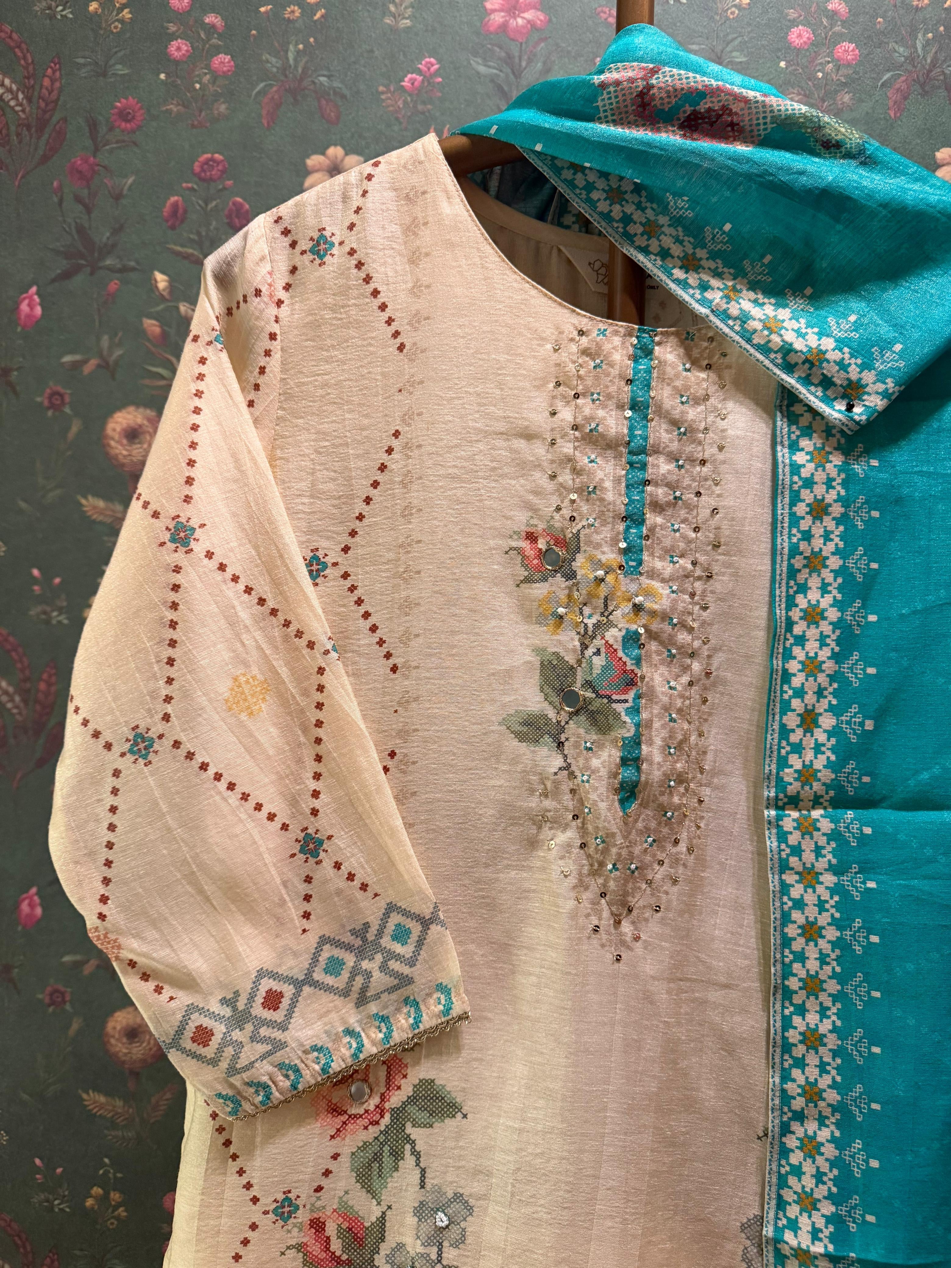 Gulrang Noor Green Chanderi Suit Set | HER-654