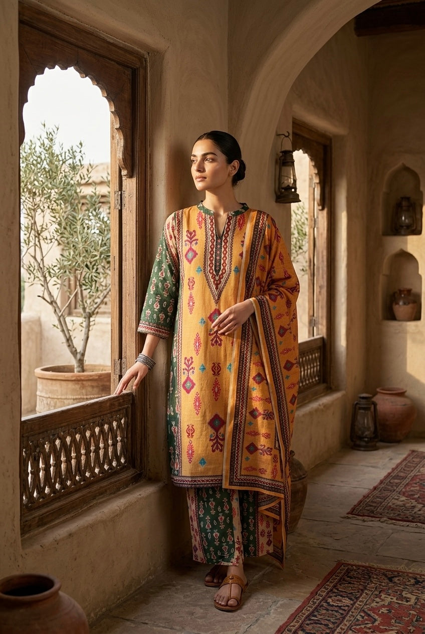 Amber Ikat Printed Cotton Suit Set | HER-643