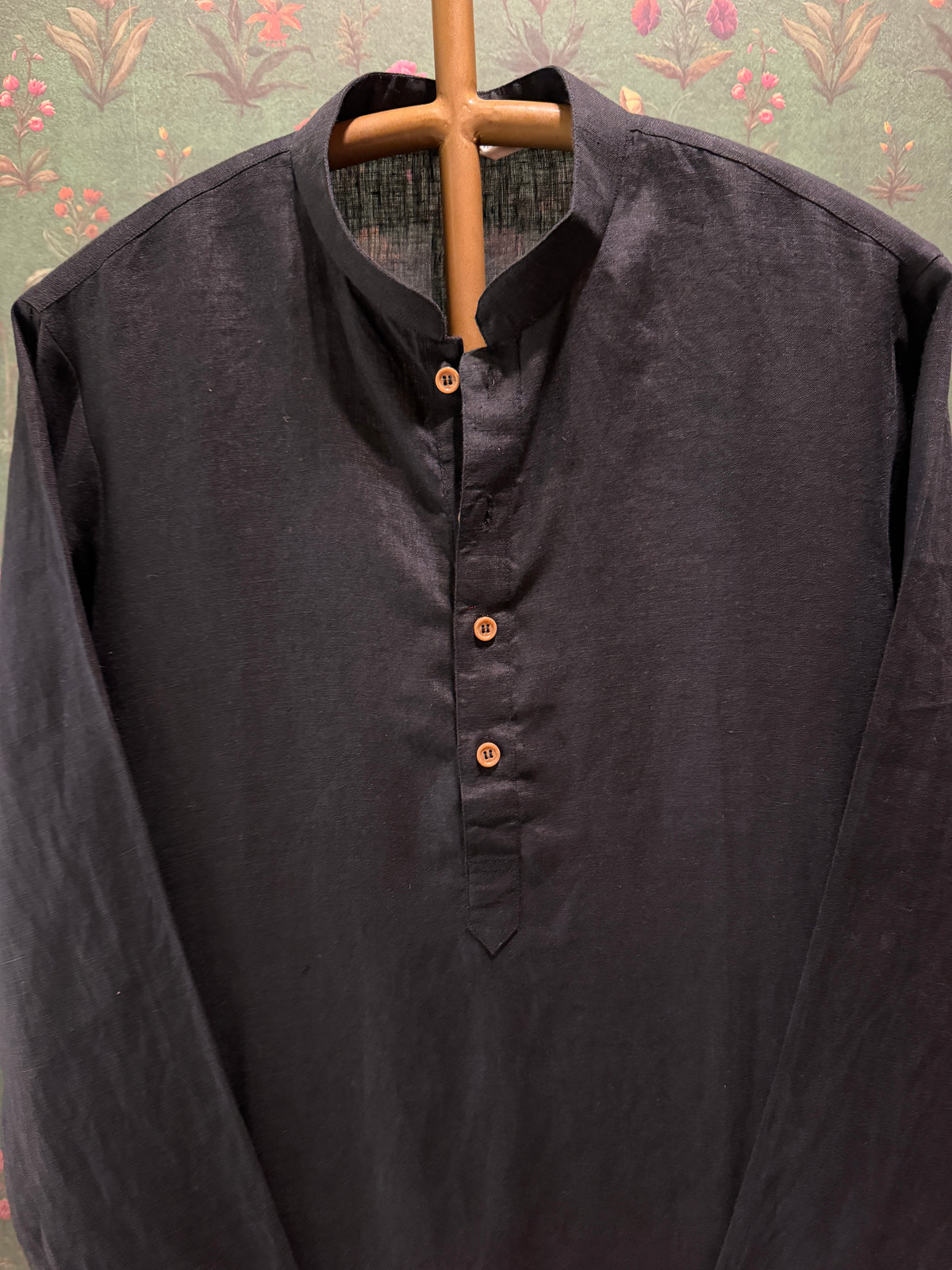 Men’s Pure Linen Kurta Pajama Set – Black